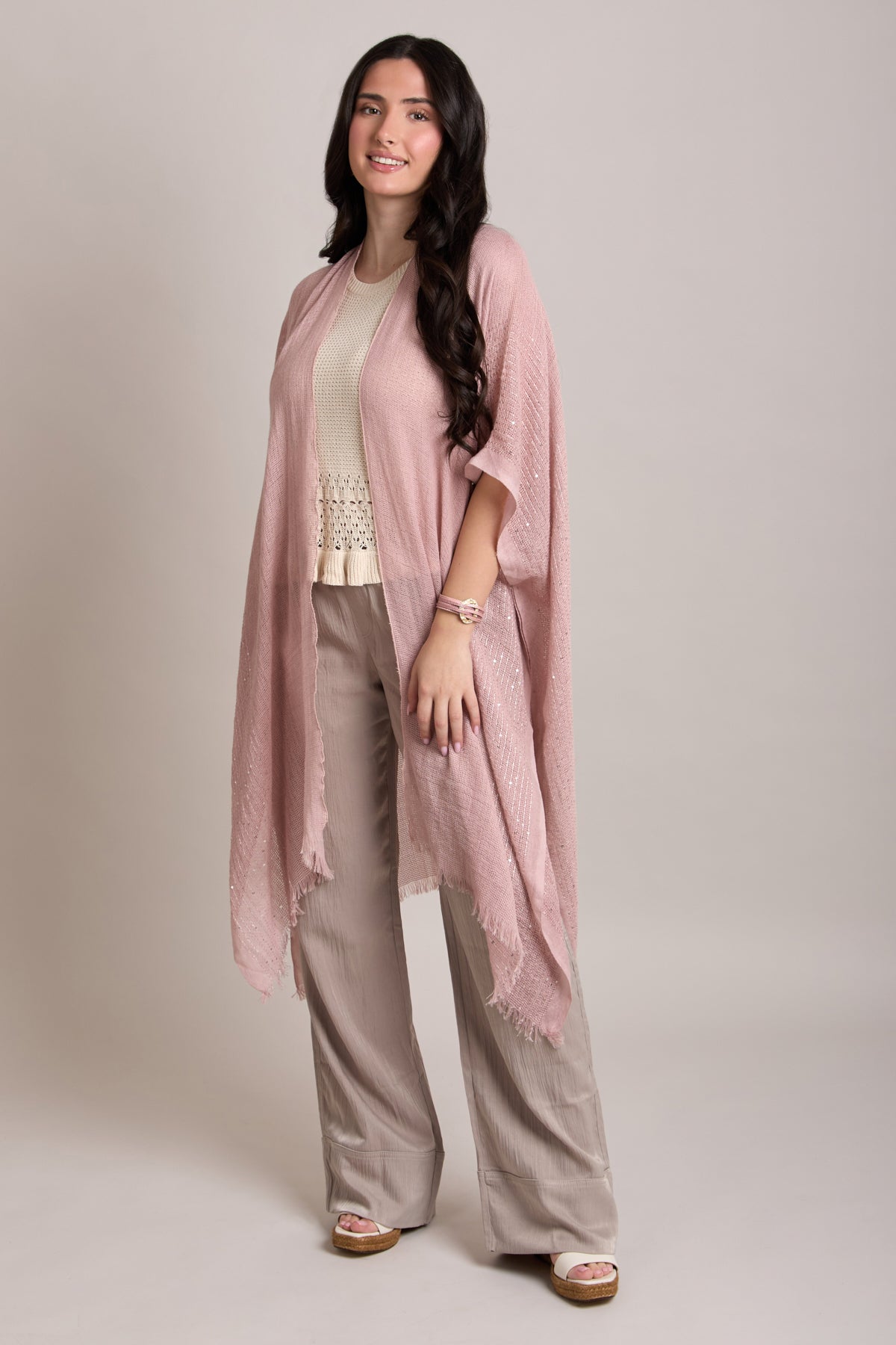 Shimmering Sequin Ruana - Mauve