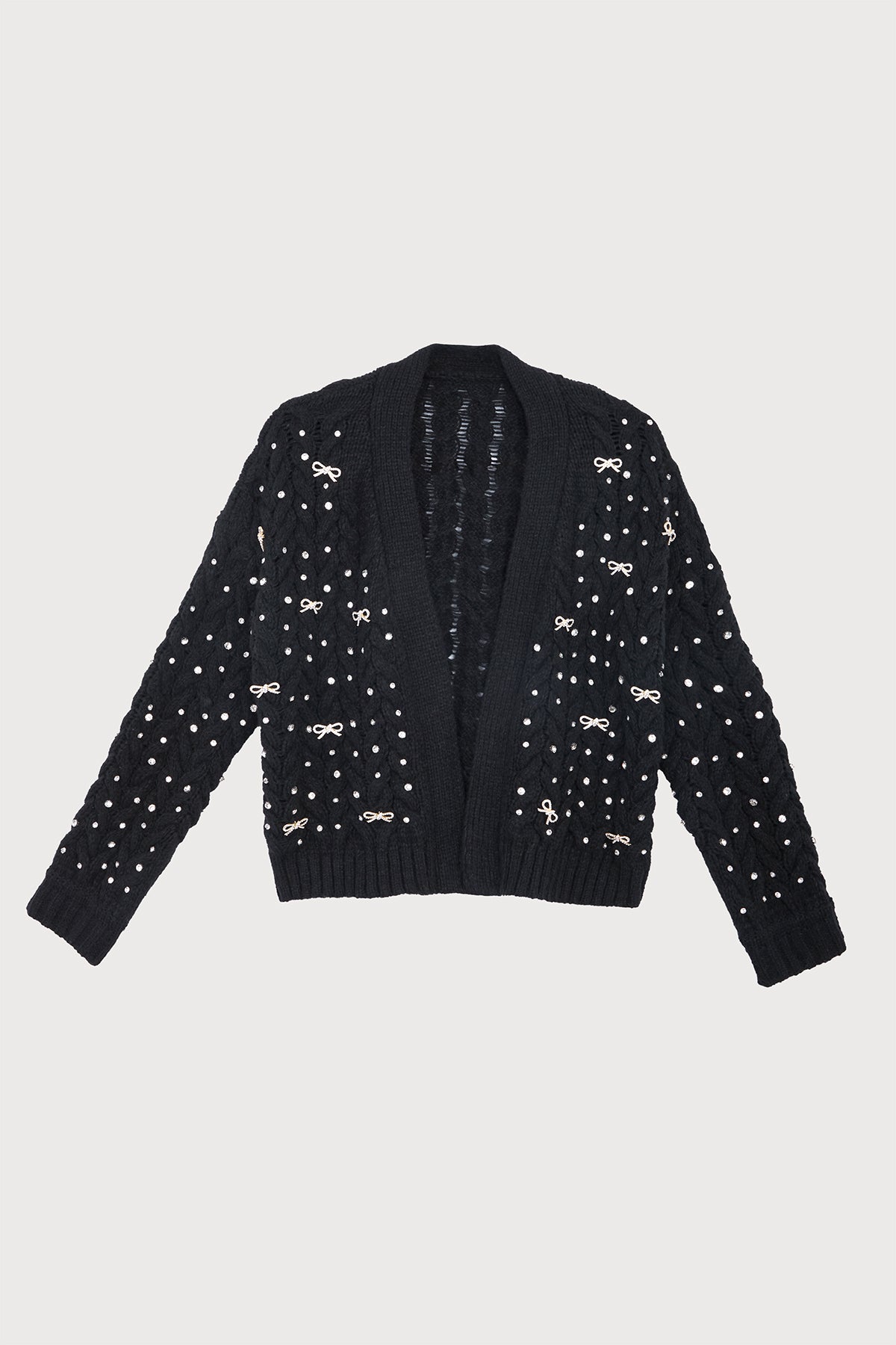 Bow Jeweled Cardigan - Black