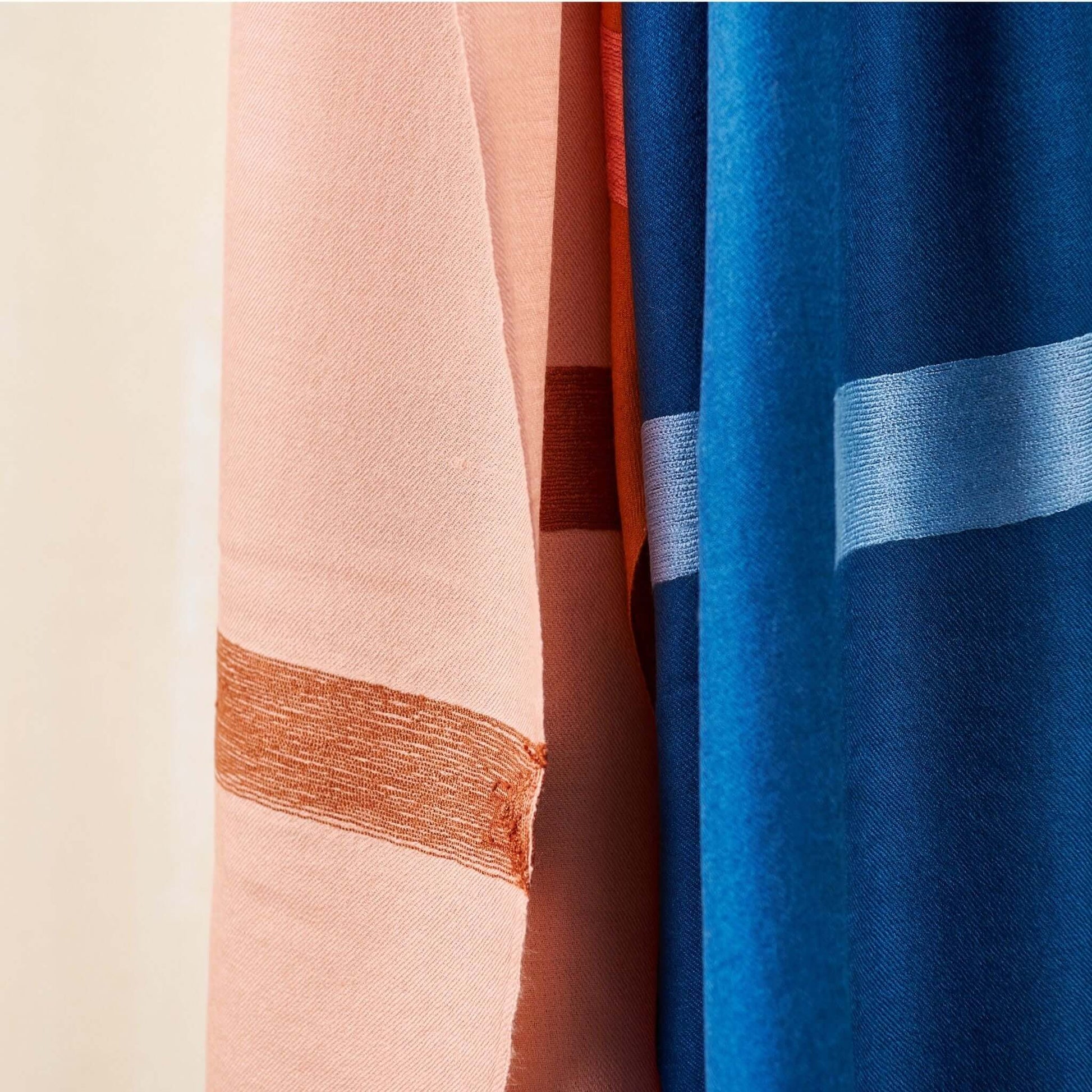 Canyon Hand Embroidered Hand Woven Merino Silk Soft Scarf showcasing vibrant colors and intricate details.