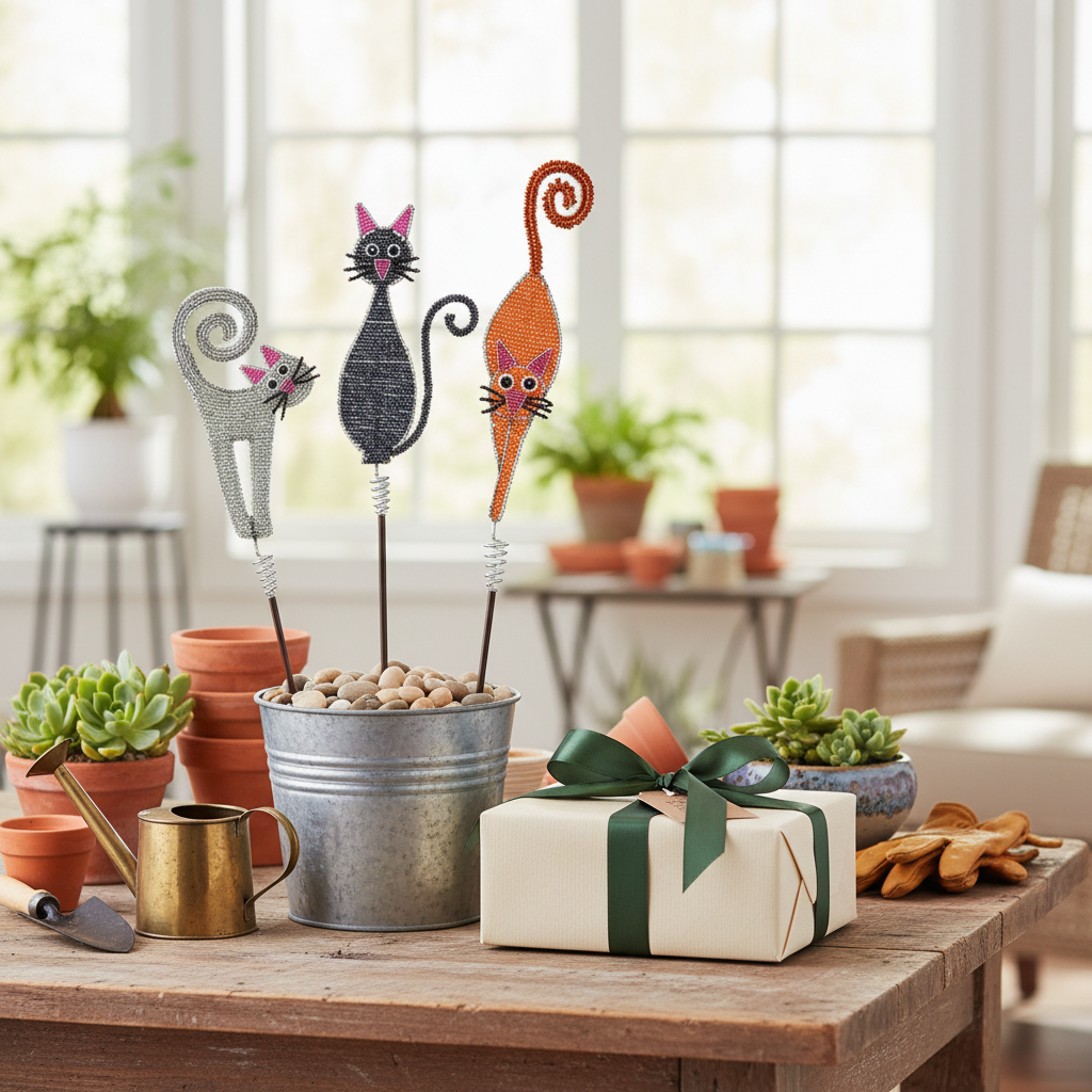 Cat Garden Stake Set of 3 as Unique Handcrafted Gift for Garden Lovers