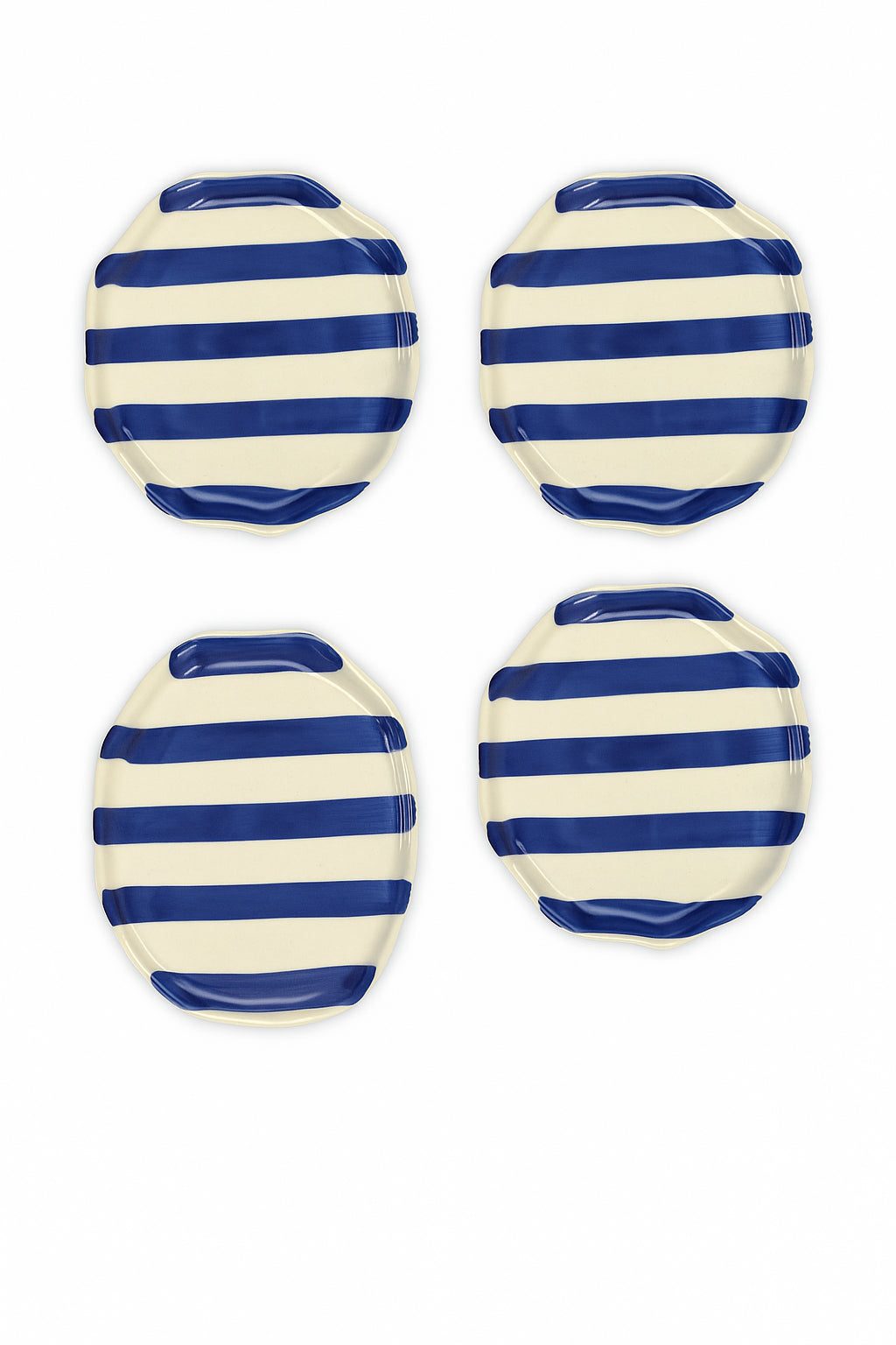 Ceramic Blue stripe plate, 6.3x6.3 Inches (Set of 4 )
