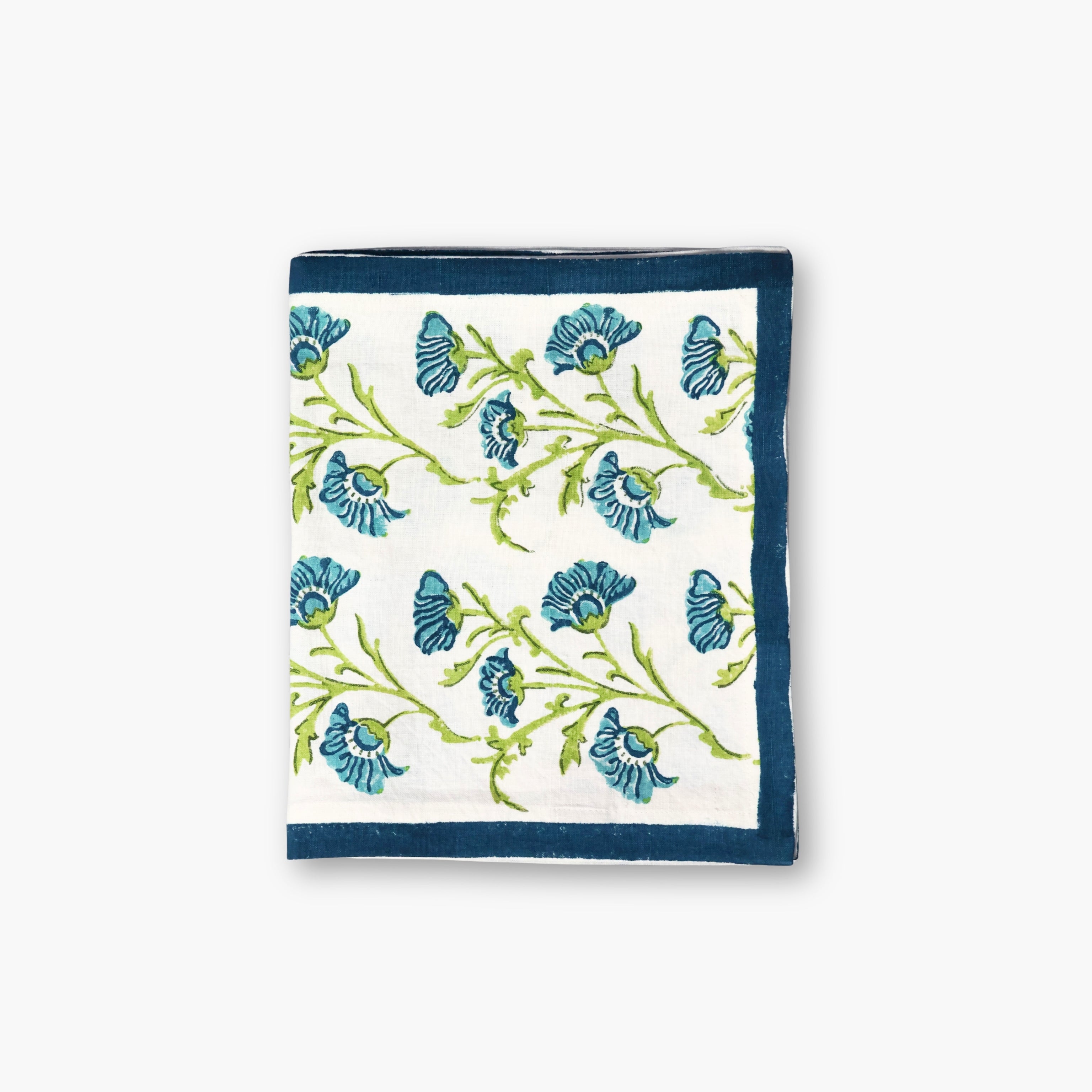 Bella Hand Printed Table Runner - Olive Green & Blue