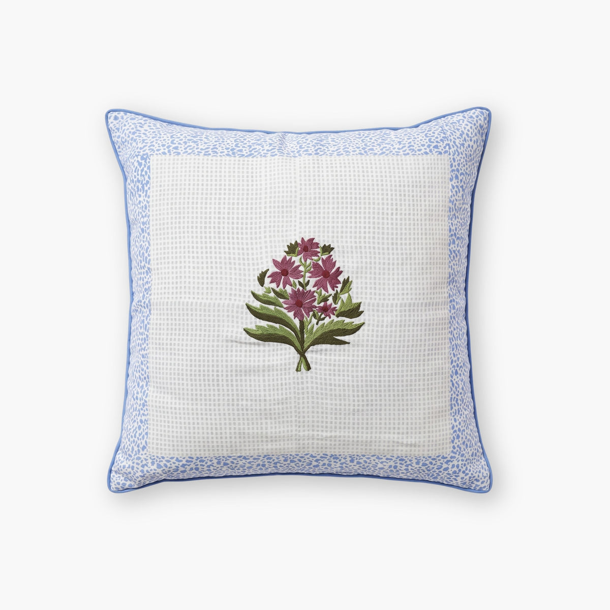 Rumi Floral Embroidered Linen Pillow Cover – Blue