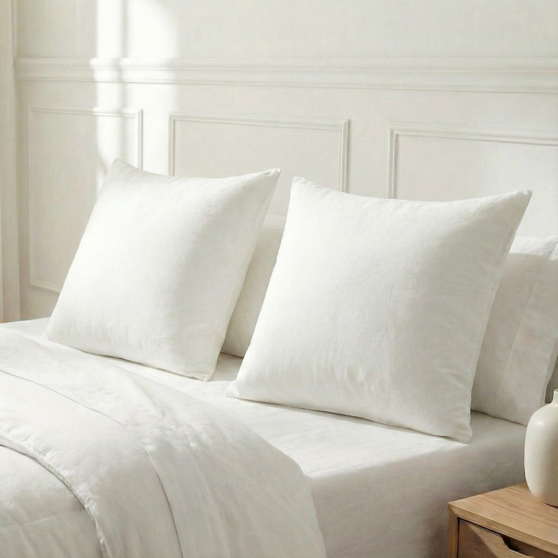 PI-2501-2626-12_1|Soft, supportive white square pillow inserts, perfect as hypoallergenic cushion fillers for comfortable bedding and home decor.