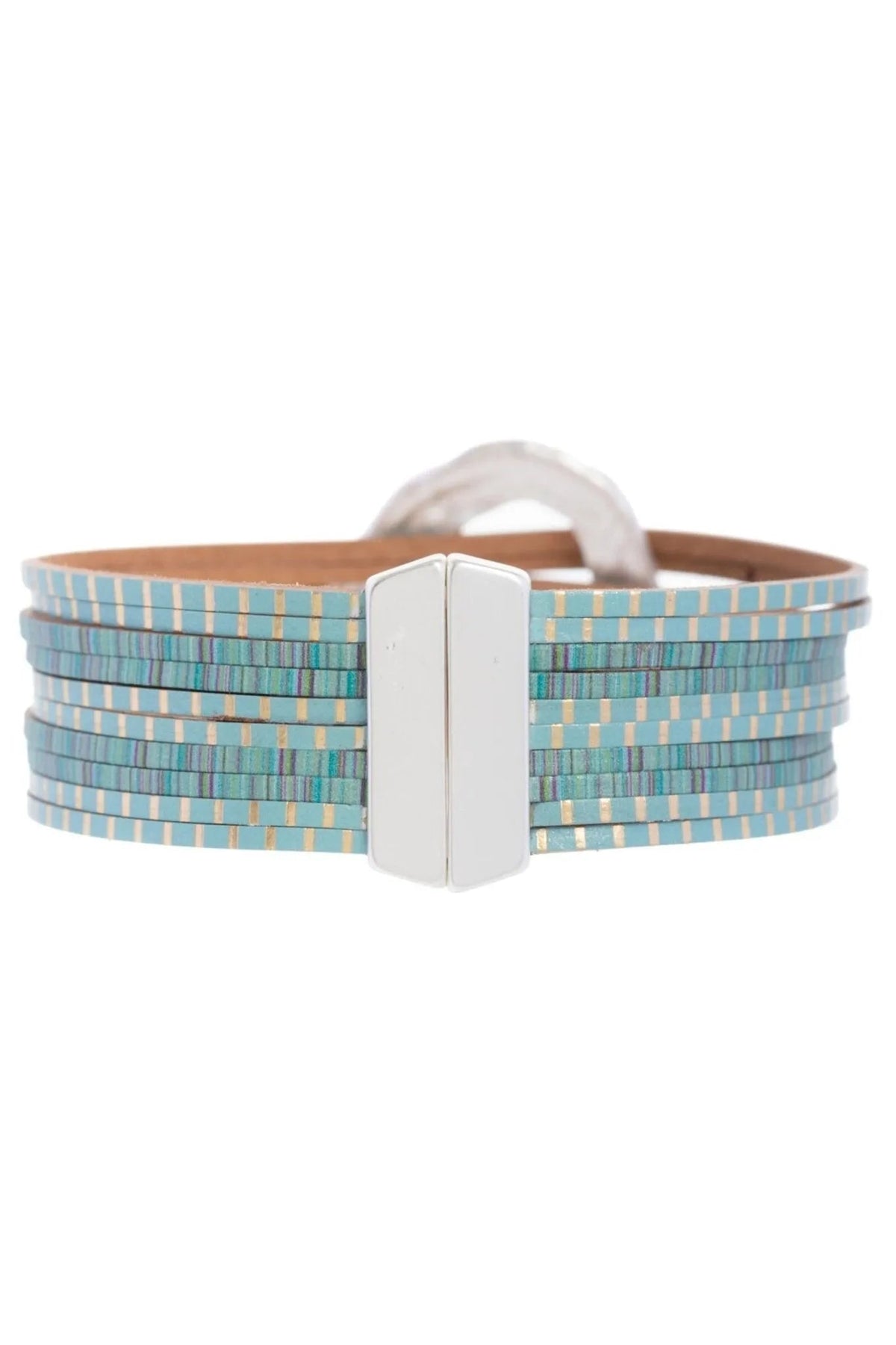 Vegan Leather Disk Bracelet - Turquoise