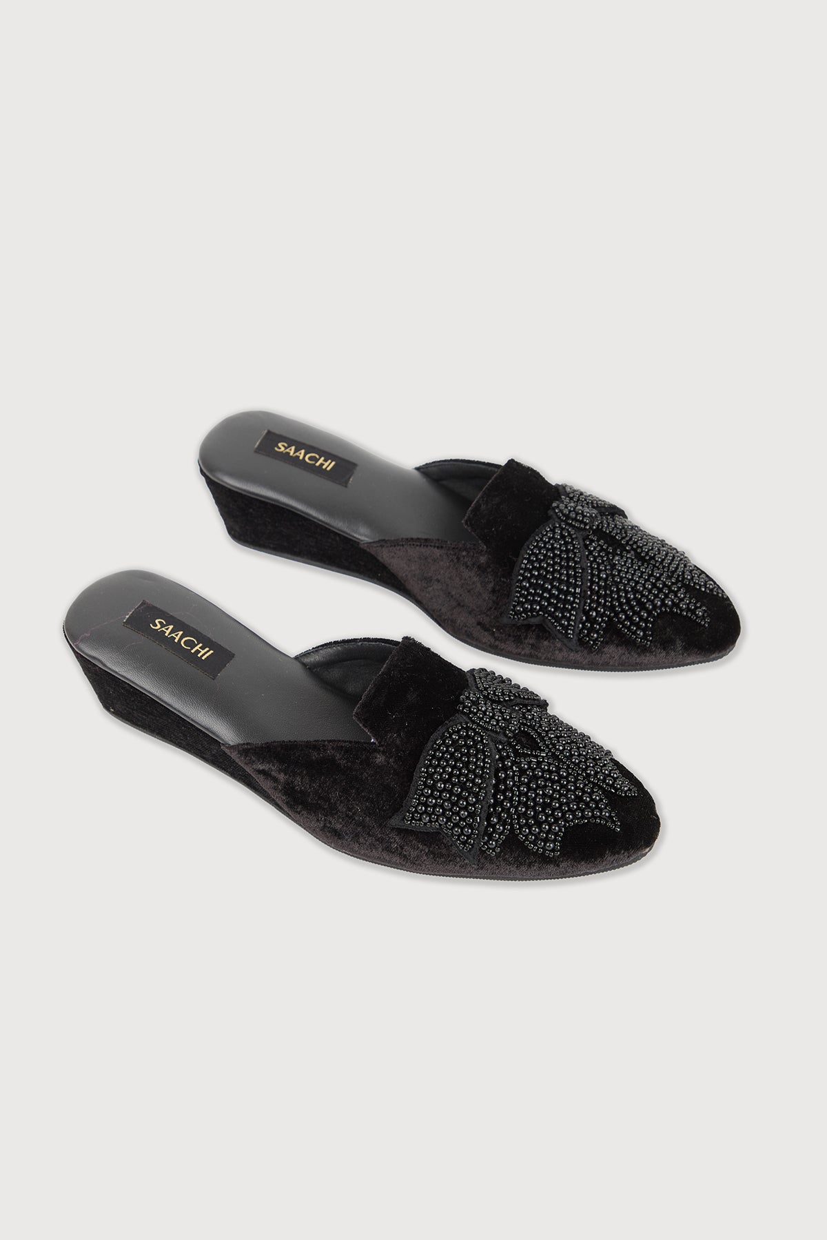 Velvet Bow Mules - Black