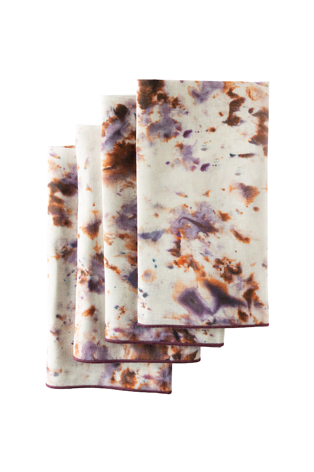 Rose Marble linen dinner napkin set of 4 with organic rose plum lavender and turquoise watercolor pattern - Goldie Home