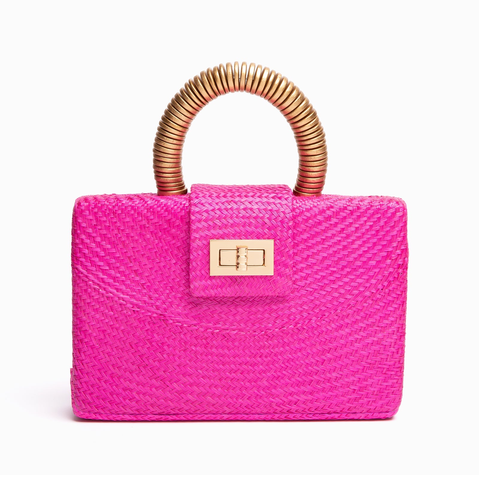 THE GRACIE Pink & Gold Woven Buntal Straw Clutch Bag