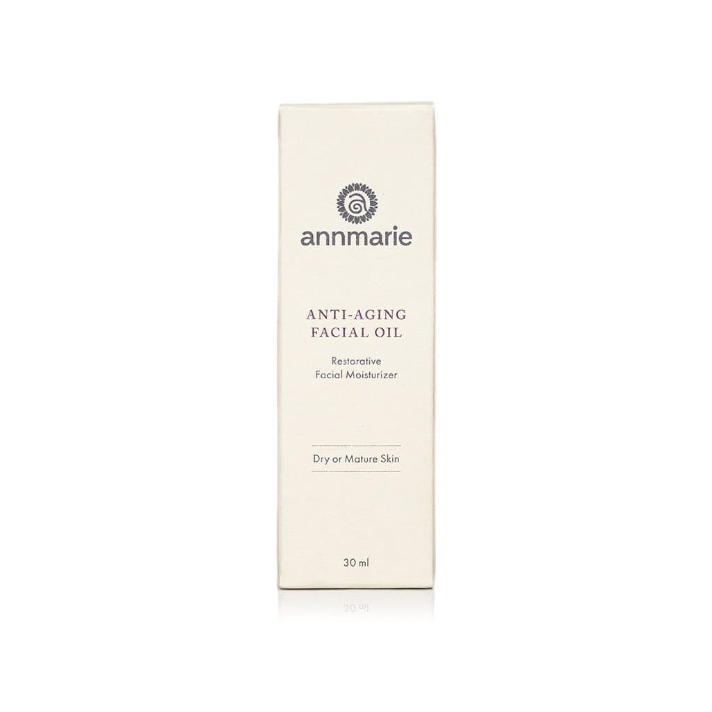 Anti-Aging Facial Oil packaging box for restorative facial moisturizer, designed for dry or mature skin, 30 ml.