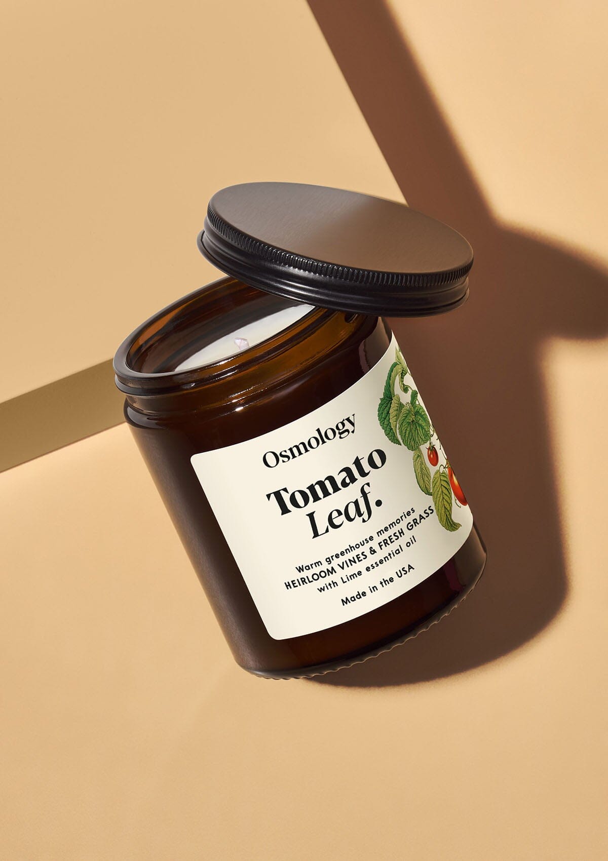 Tomato Leaf jar candle by Aery displayed on white background 