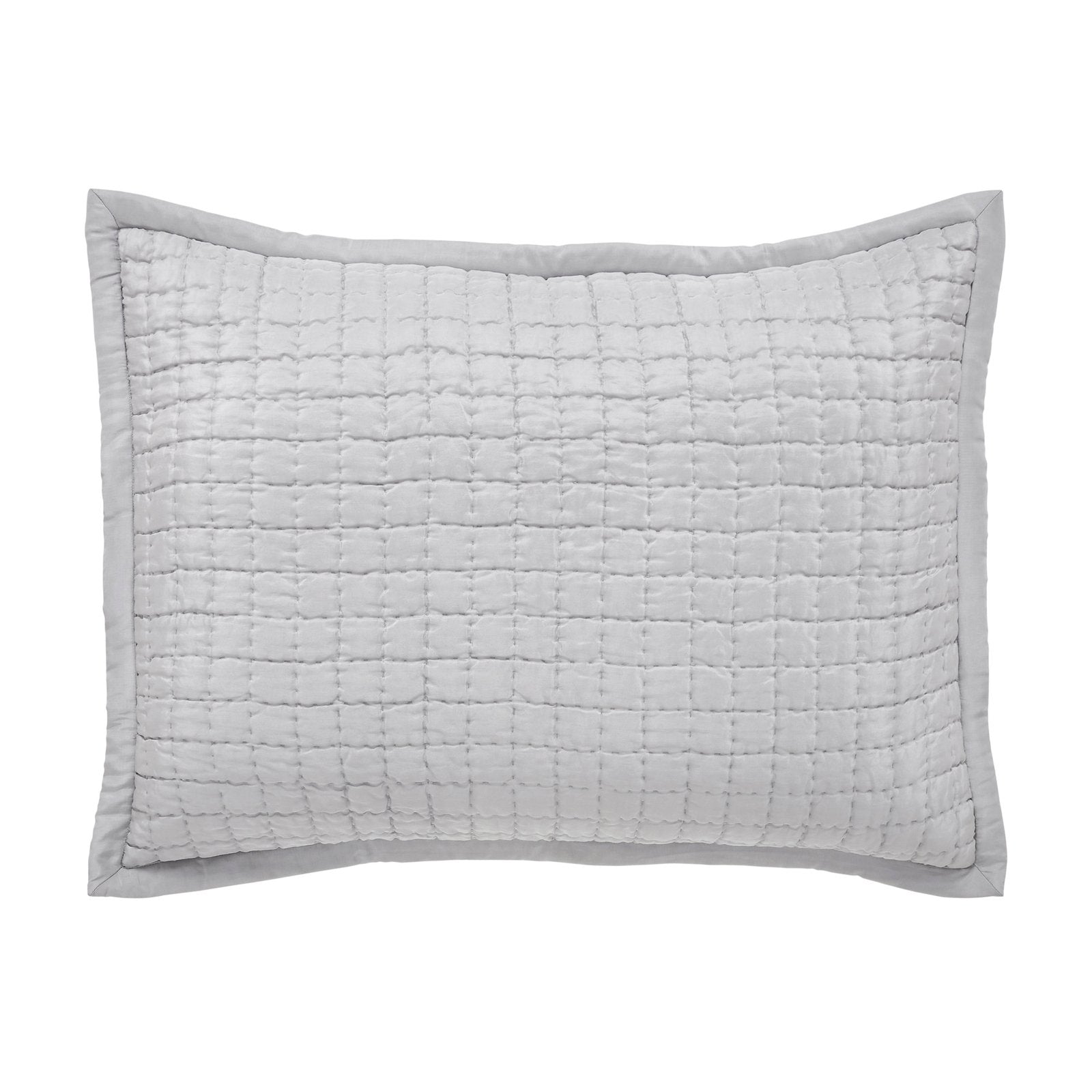 SS-177-2026-LOT1_1|Modern light grey quilted coverlet pillow sham, featuring a prominent large square grid pattern for stylish bedding.