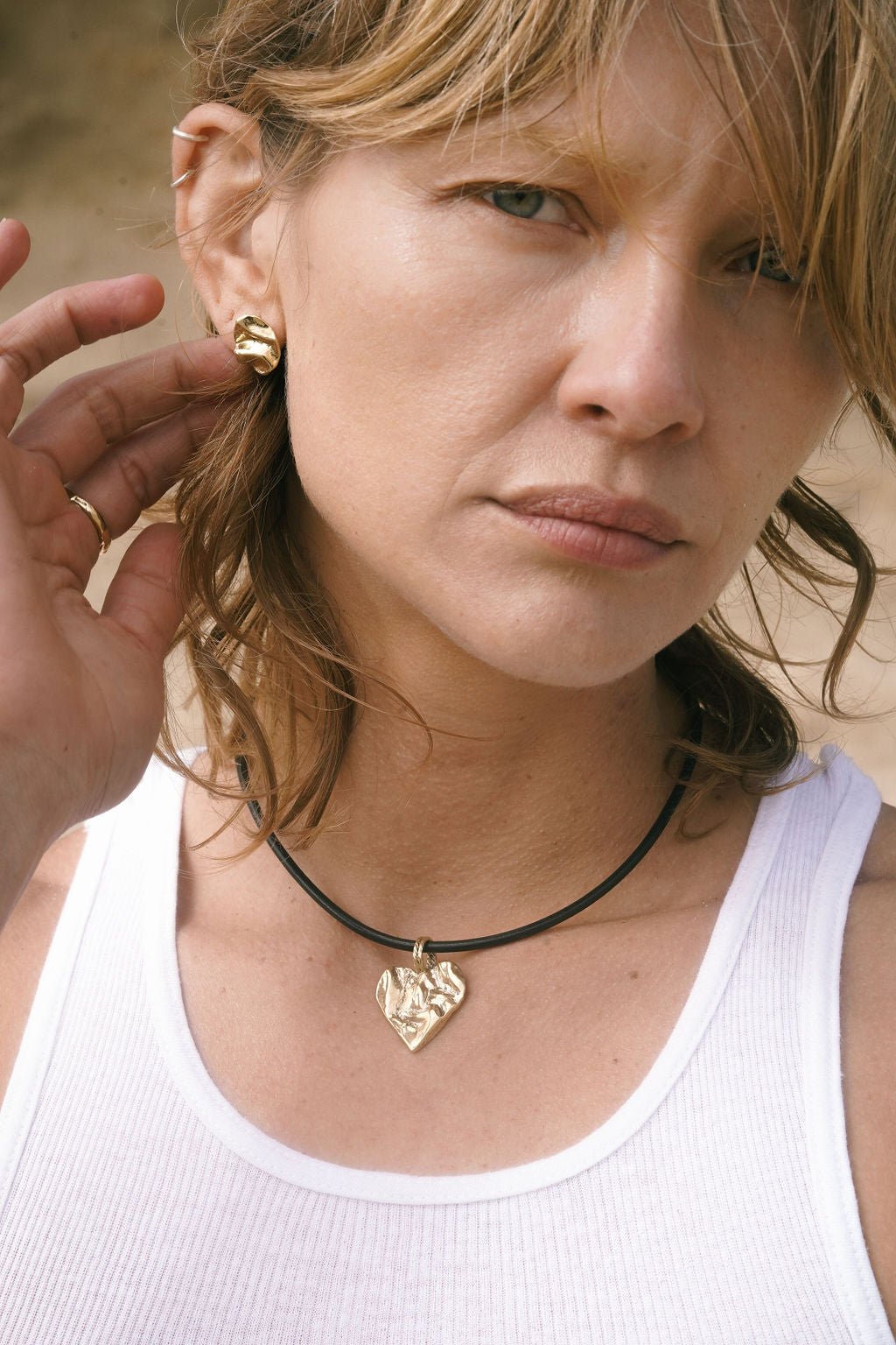 Gold Heart Rock Necklace - Chain or Leather - Dea Dia