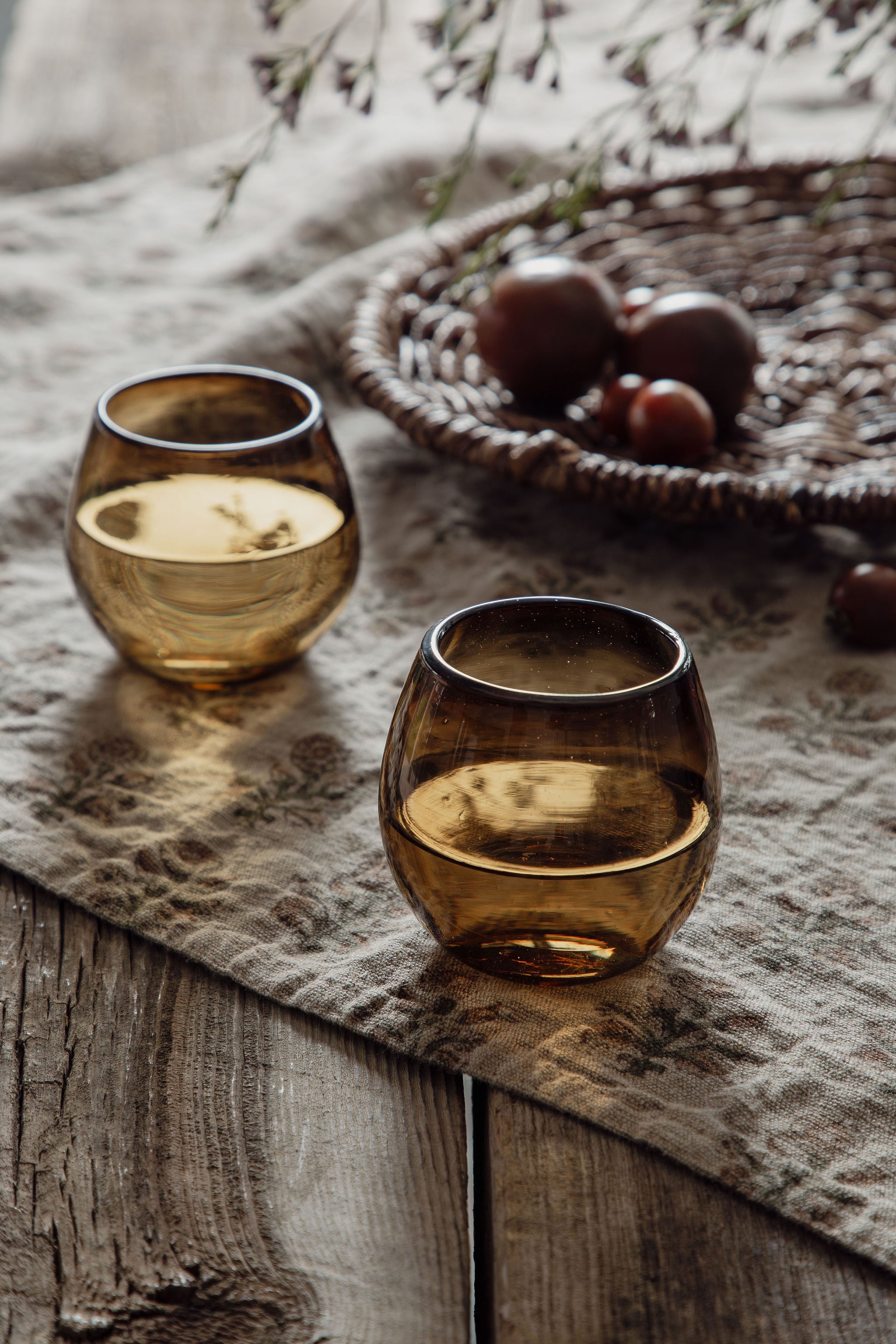 Ronde Blown Glass, Amber, Set of 2