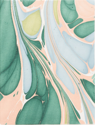 Inner Child hand marbled paper 4x6 folding book detail green pink