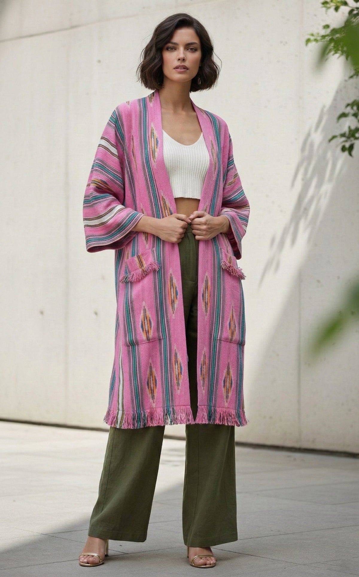 Ikat Striped Jacket Pink