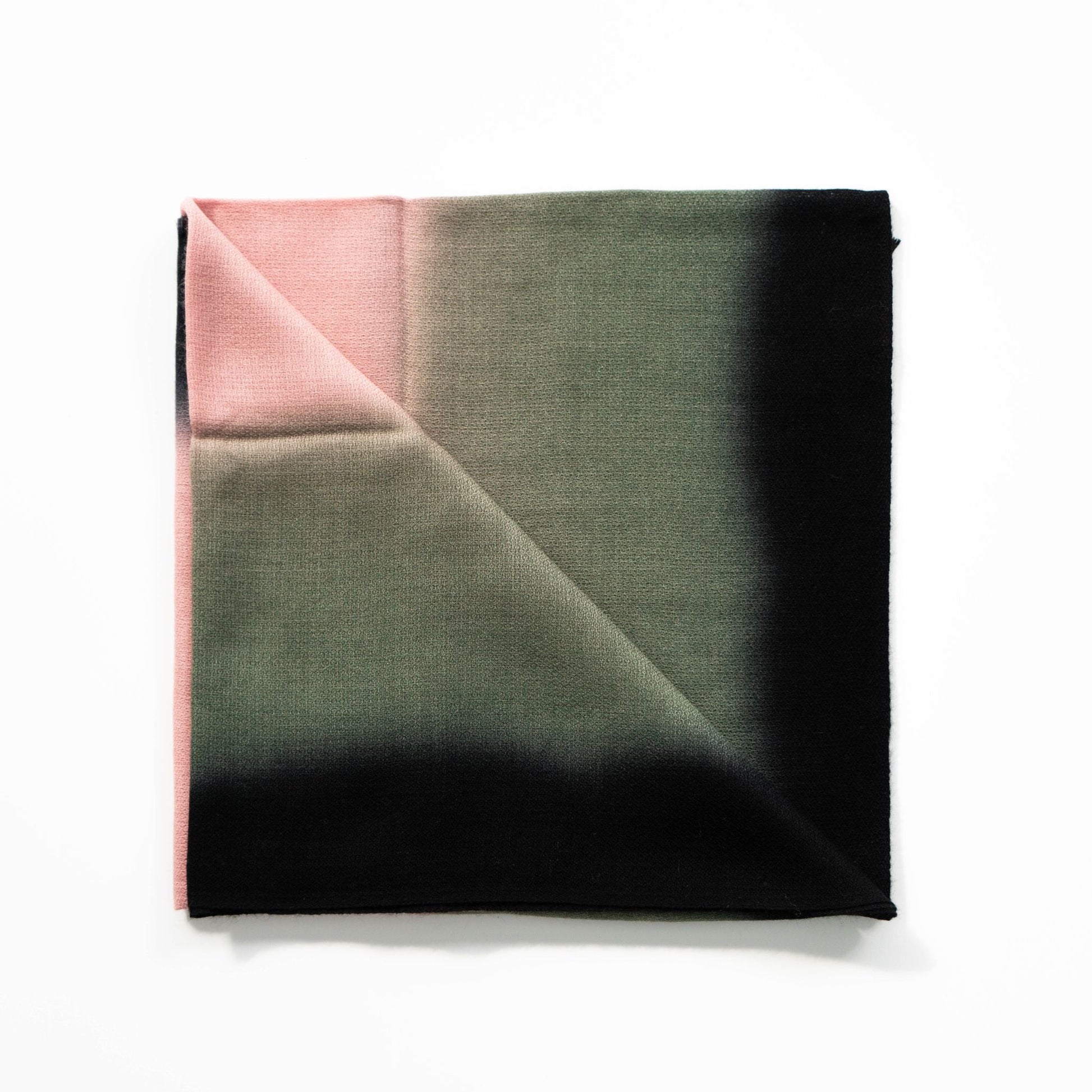 Iris Haze Blue Pink Cashmere Merino Handloom Scarf featuring soft hues of blue, pink, and black in a unique handwoven design.