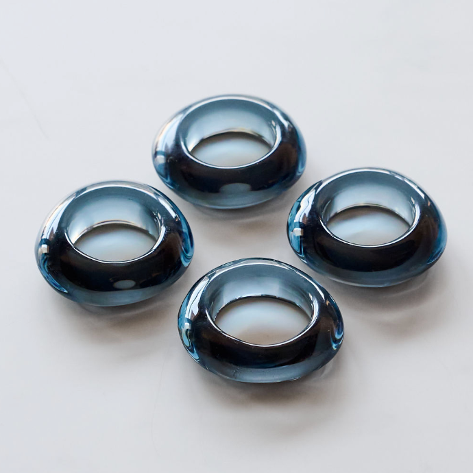 Slate Grey napkin rings styled on folded linen napkins on table setting - Goldie Home