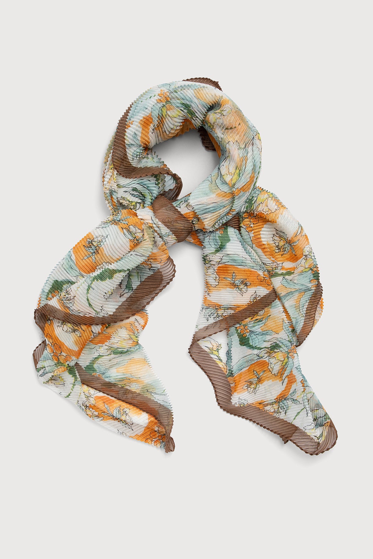Floral And Fruit Pleated Scarf - Dark Orange