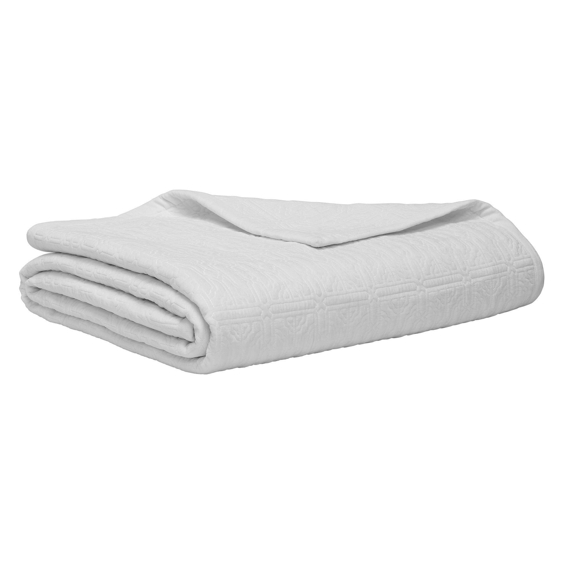 QT-376-11096_8|Neatly folded white quilted blanket, geometric pattern. Ideal for modern bedroom style, elegant and space-saving bedding.