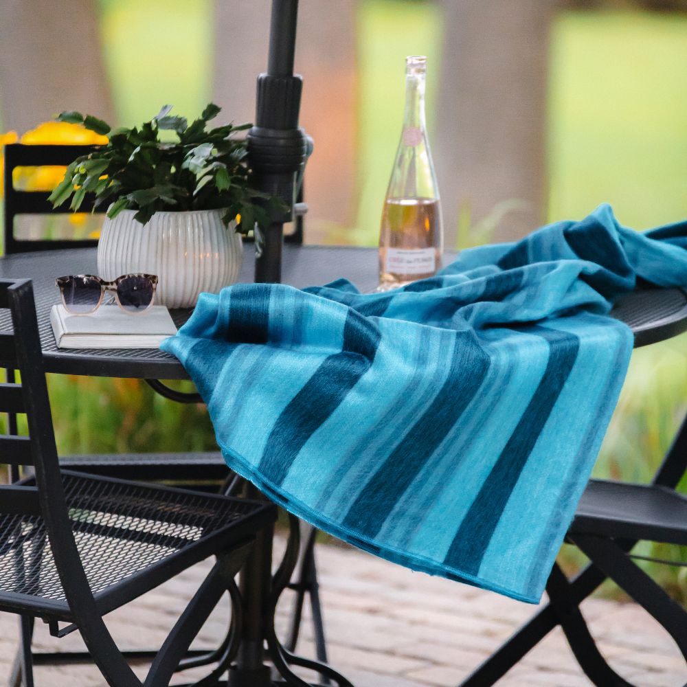 teal striped alpaca throw blanket