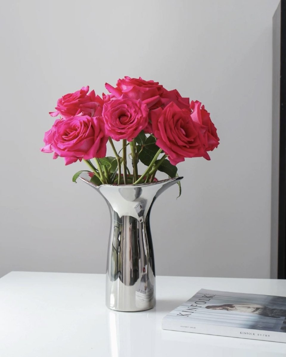 Handmade Modern Silver Bloom Vase, Ceramic Botanica Centrepiece Vase - Vases - Bloom Vase - Small - INSPECIAL HOME