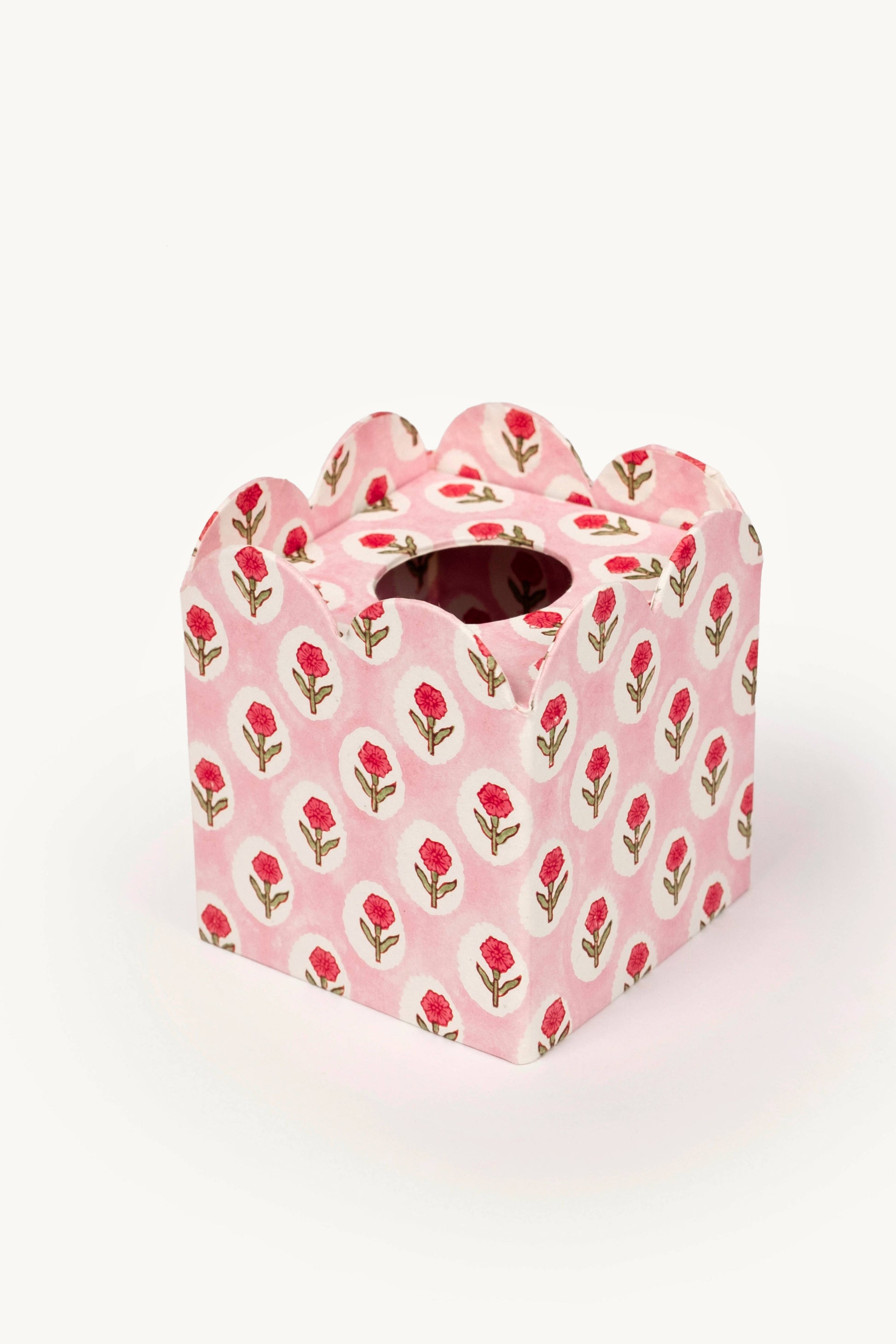 Block Print Tissue Box Cover- Tea Rose (Collapsible)