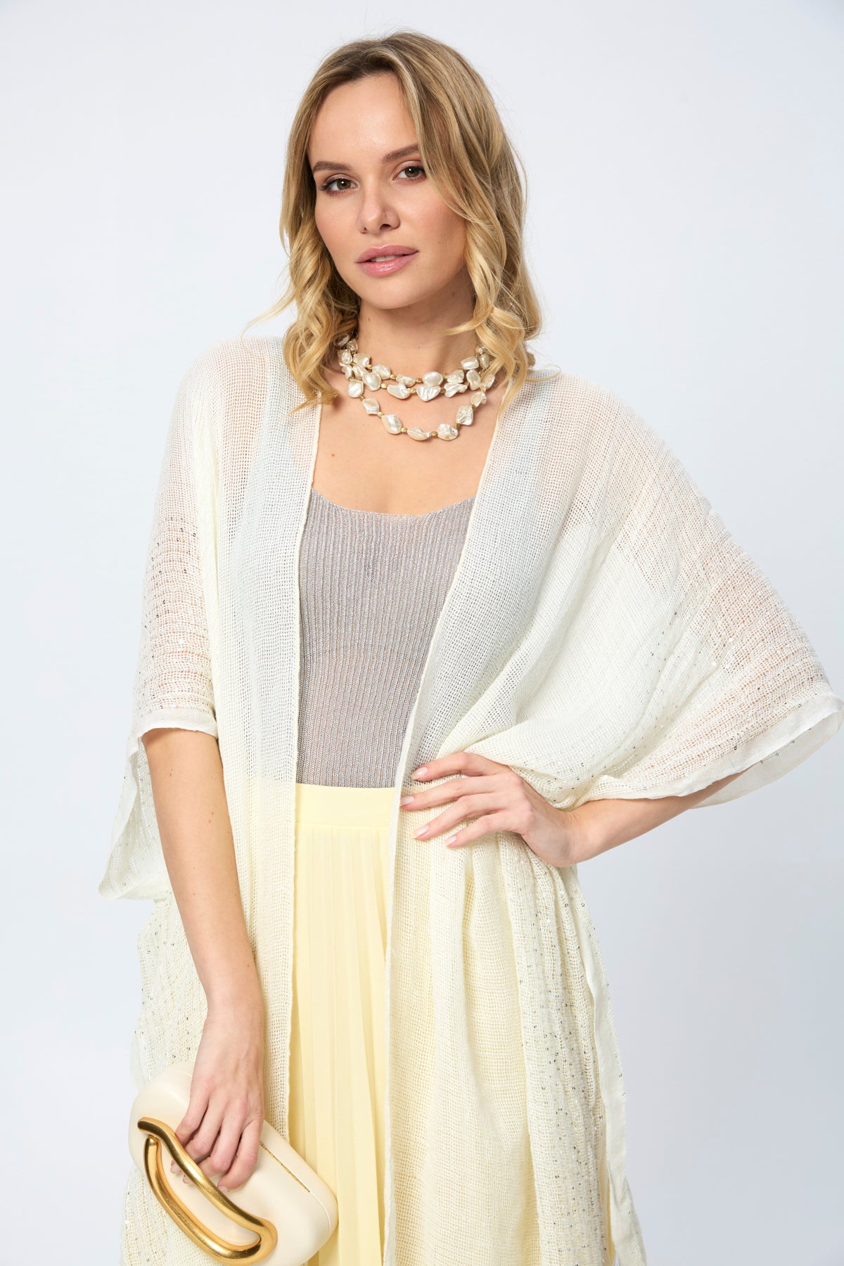Shimmering Sequin Ruana - Light Yellow