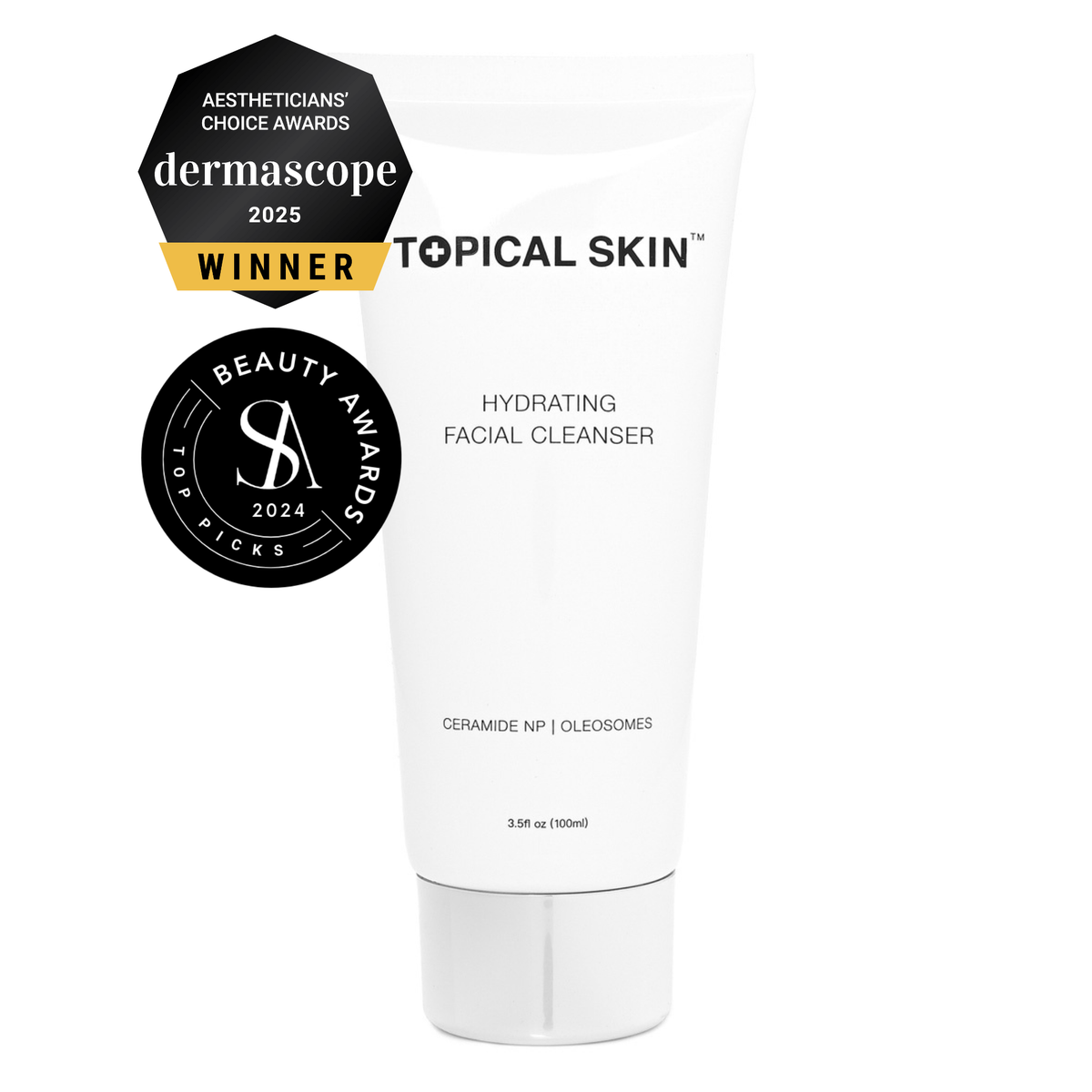Hydrating Facial Cleanser with Oleosomes by TOPICAL SKIN DERMACEUTICALS, white hydrating cleanser with oleosomes.