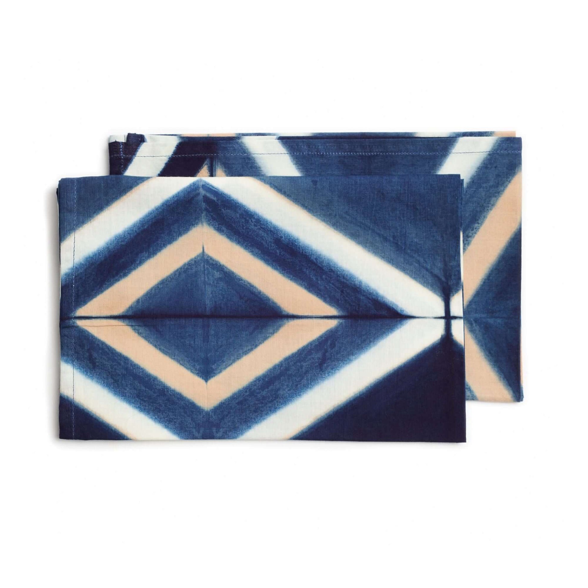 Tisa Indigo Hand Crafted Shibori Print Cotton Table Napkin set of 4 with vibrant blue and cream geometric patterns.