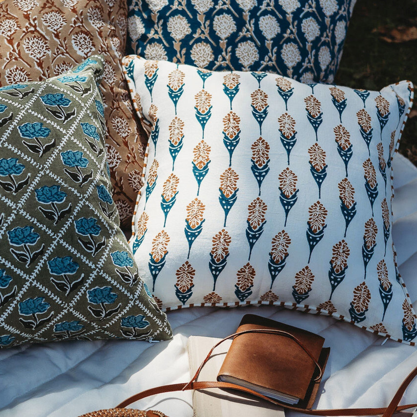 Bahaar Throw Pillow Cover - Ginger & Blue