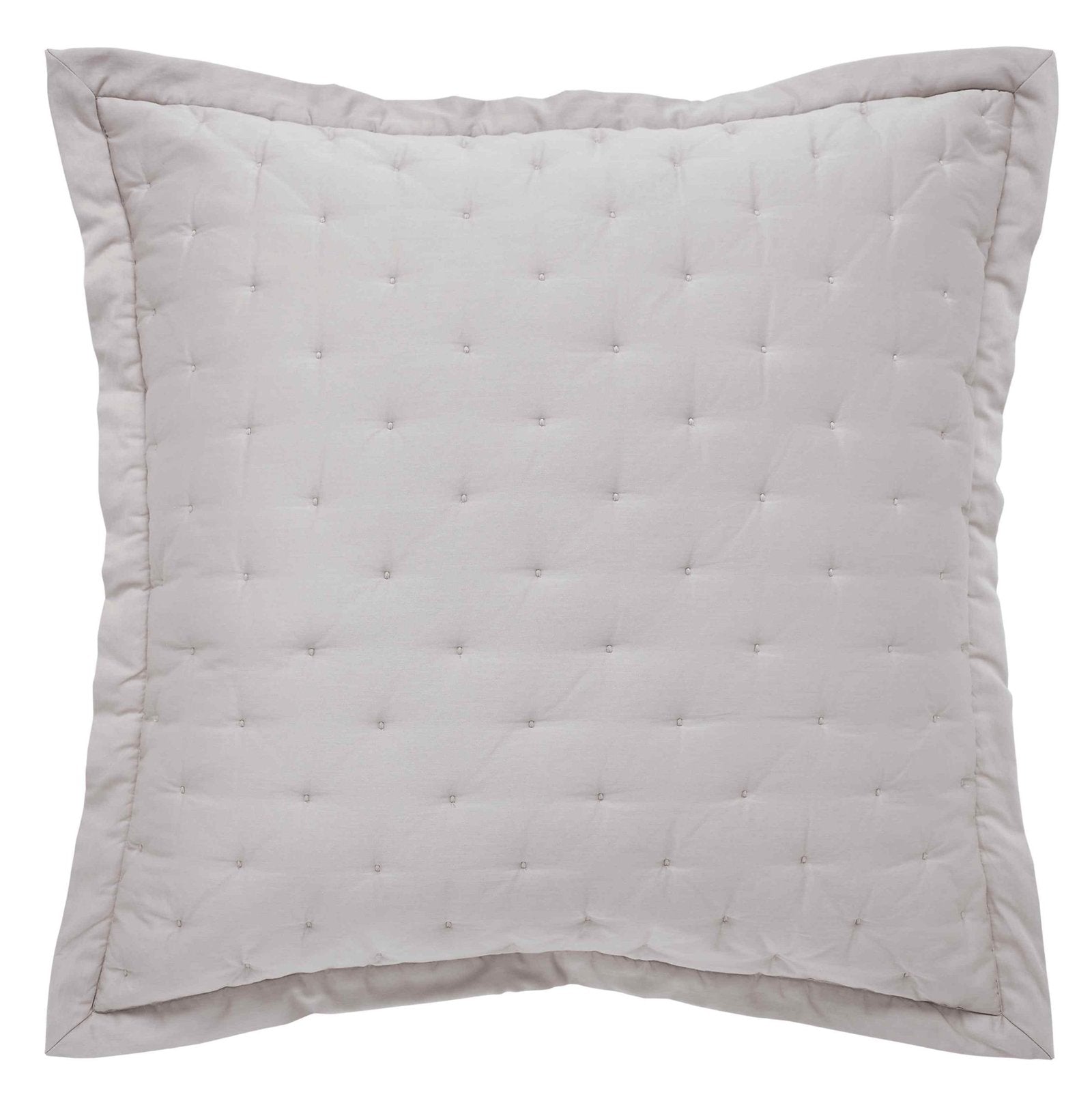 ES-350-2626_1|Serene light grey quilted pillow with simple grid stitching, offering a soft, tranquil, and elegant bedding accent.