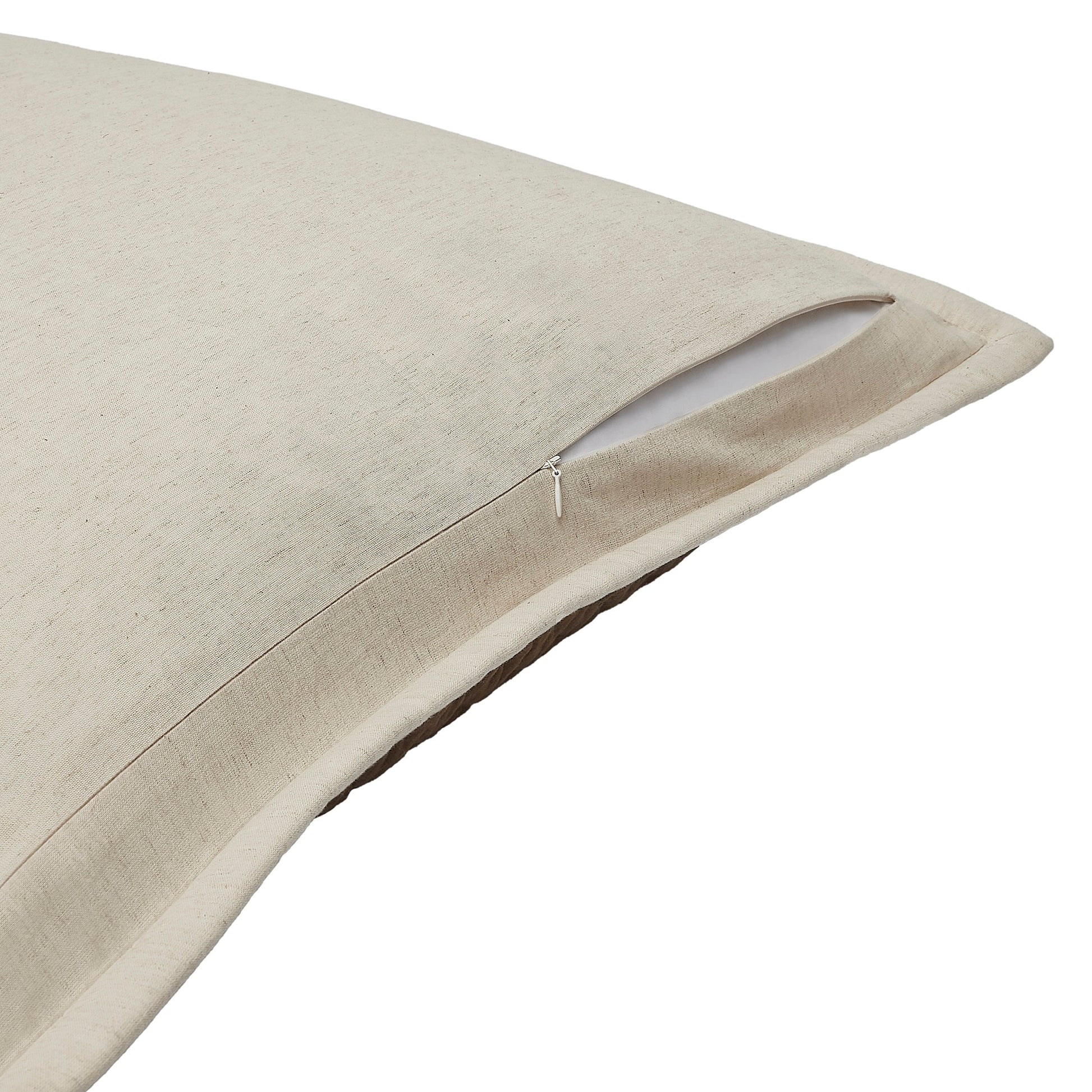 ES-378-2626_2|Back view of a premium pillow cover, featuring a discreet zipper on light natural linen fabric, for a comfortable quilt ensemble.