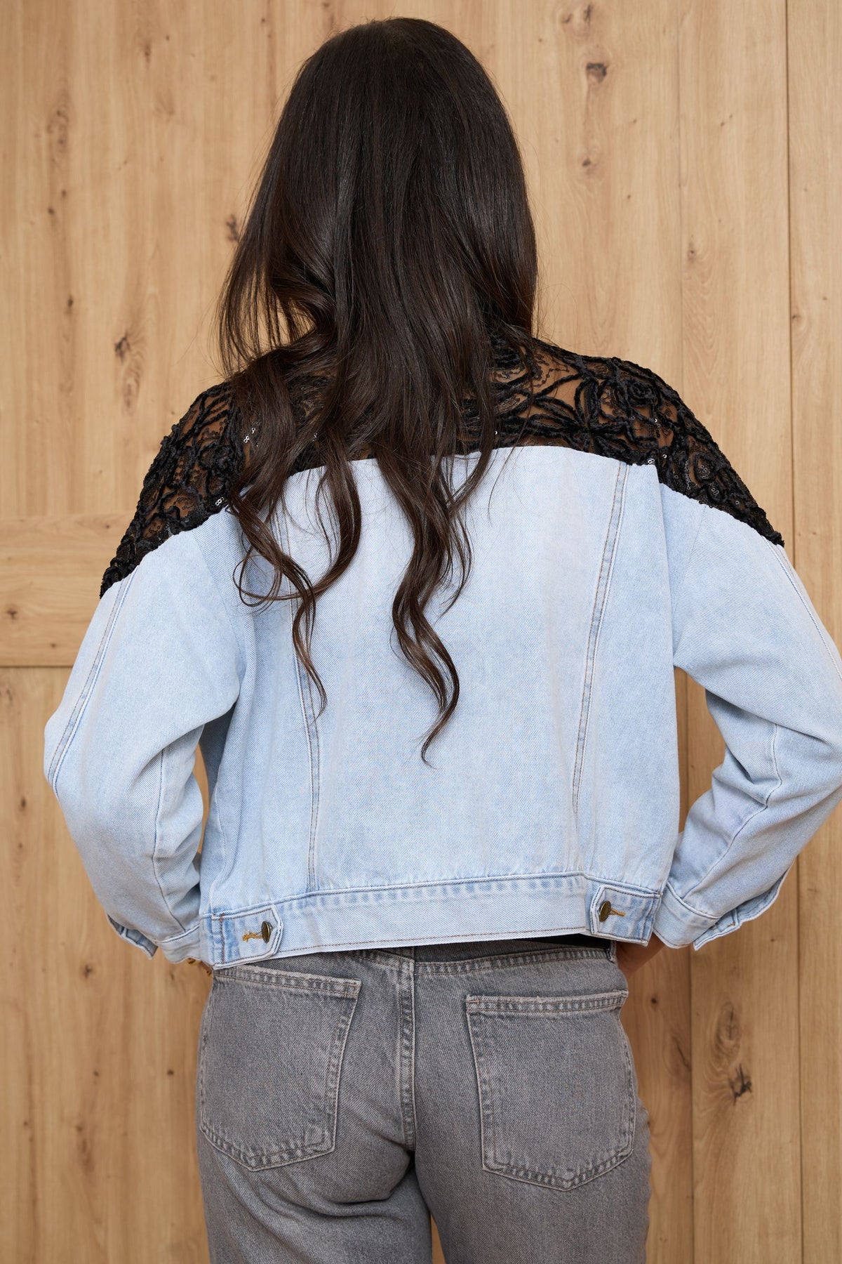 Floral Mesh Denim Jacket - Denim