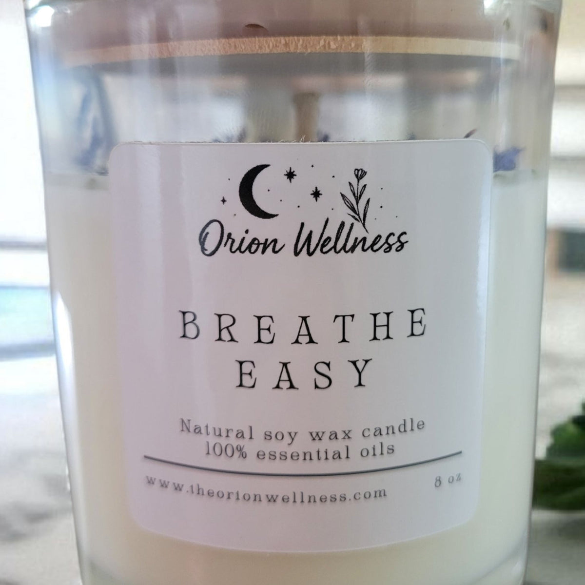 Breathe Easy Candle label close-up, included in Breathe Easy Shower Ritual