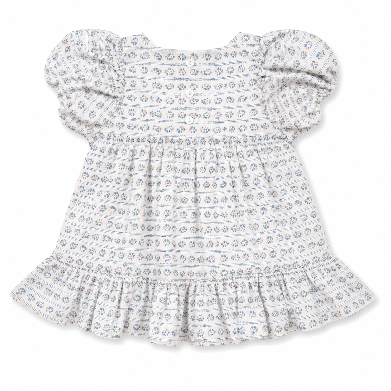Floral dress with puff sleeves on a white background