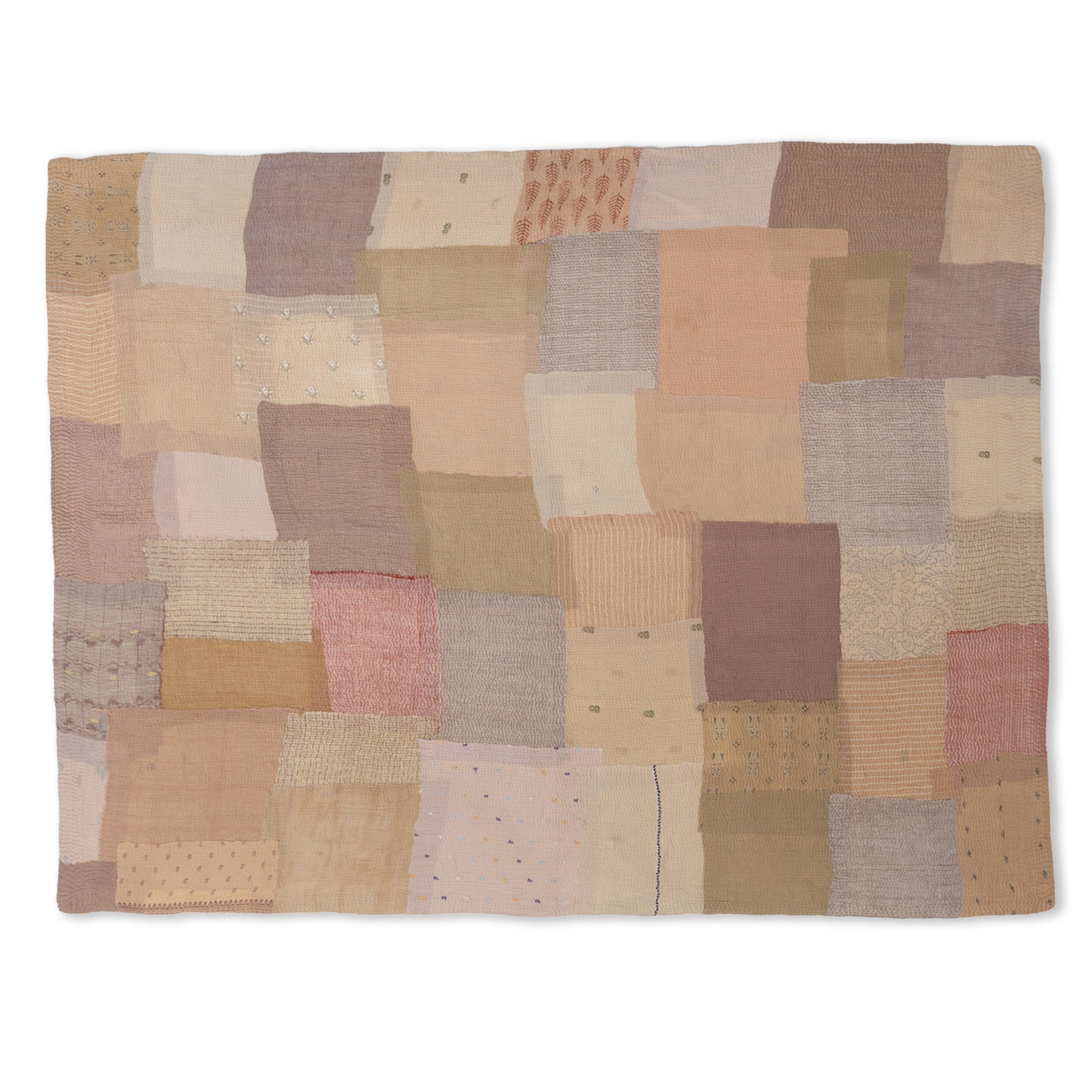 Mosaic Fray  Patch Vintage Kantha Throw - Mushroom