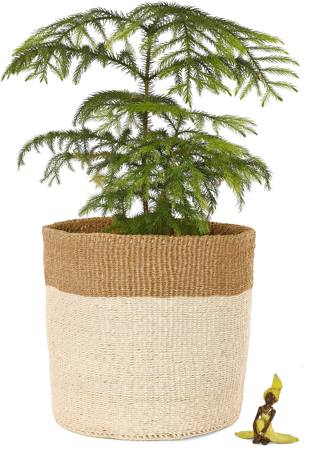 Large Cream and Khaki Sisal Bin Basket