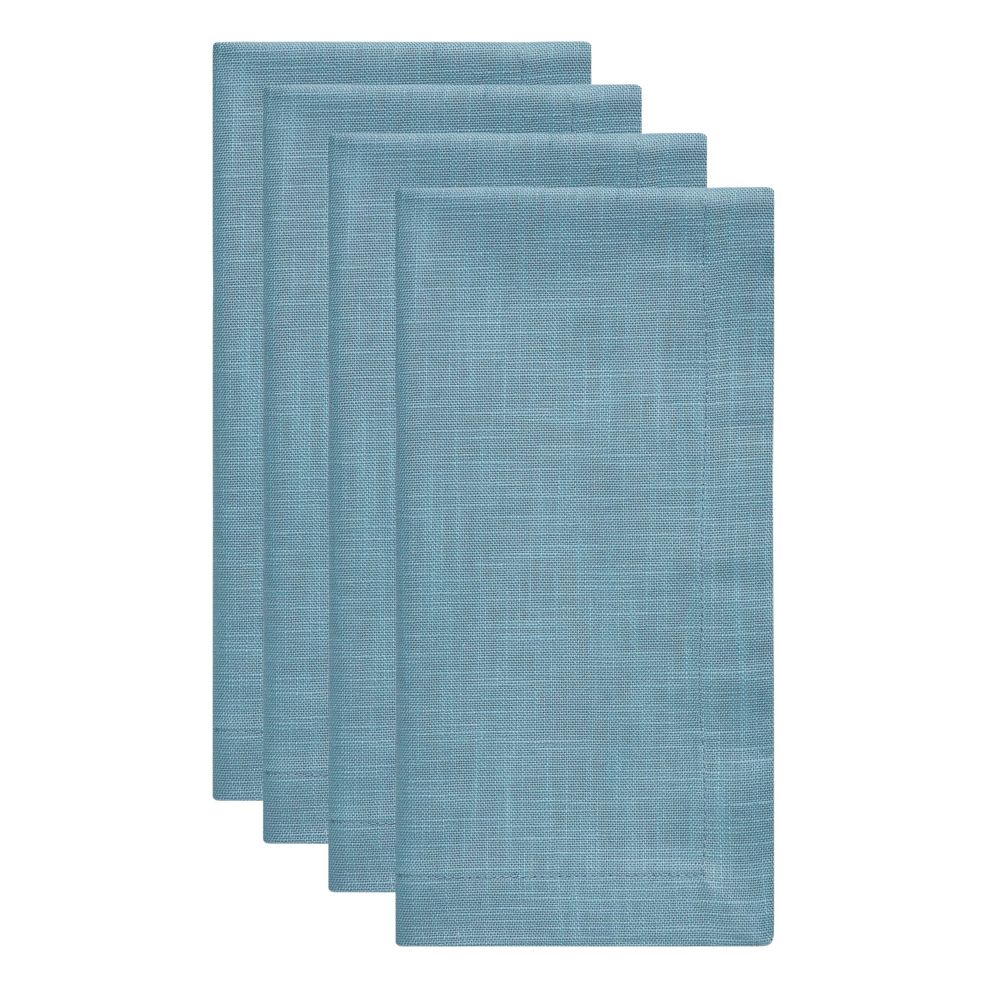 NP-4802-2020_2|Four folded teal blue cloth napkins, perfect for elegant dining and everyday use. Durable, reusable fabric napkins for any table setting.