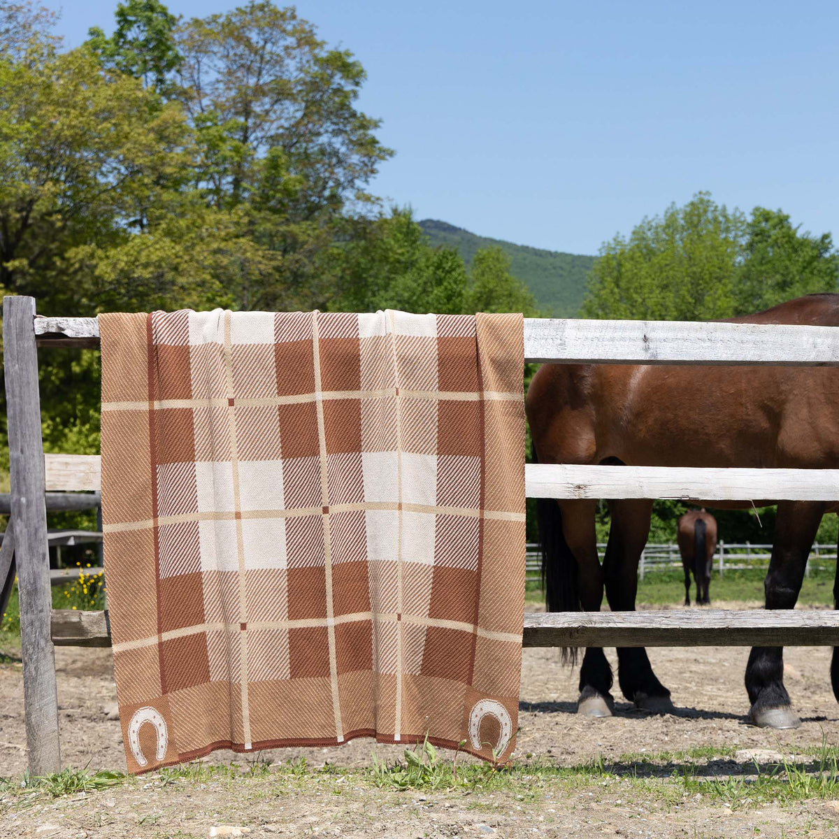 In2Green Eco Throw Cotton Sustainable Knit Stripe Throw Blanket - Equestrian Barn Plaid