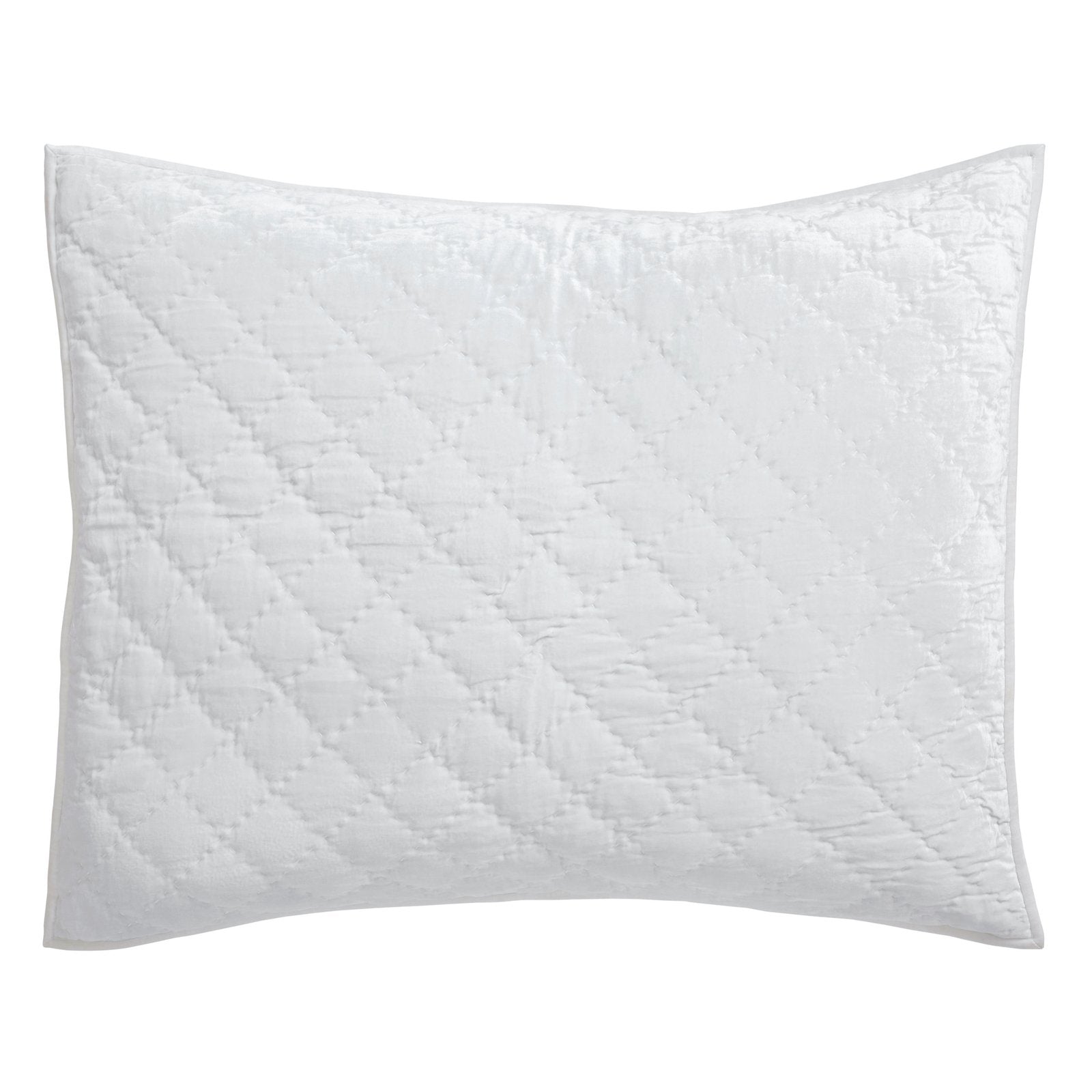 DE-343-3137-LOT1_1|Crisp white velvet rectangular quilted pillow sham with classic diamond pattern, adding a touch of elegance.