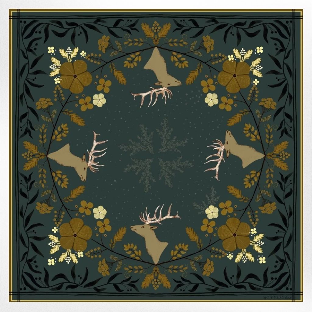 100% Silk Scarf: Haven - Golden Wildflowers & Elk