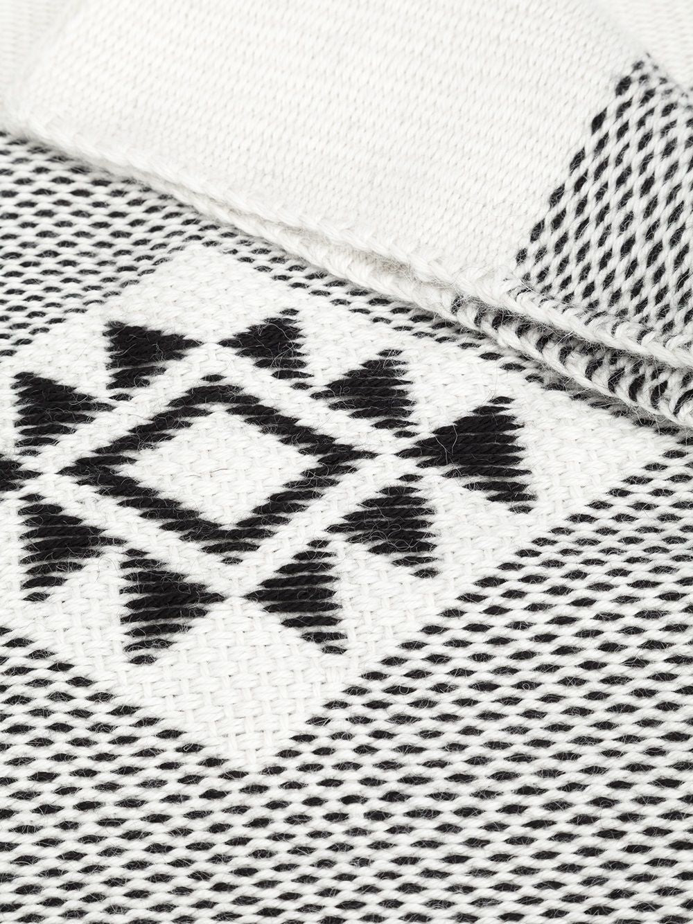 Close-up of Estrella Shawl showing black and white geometric pattern