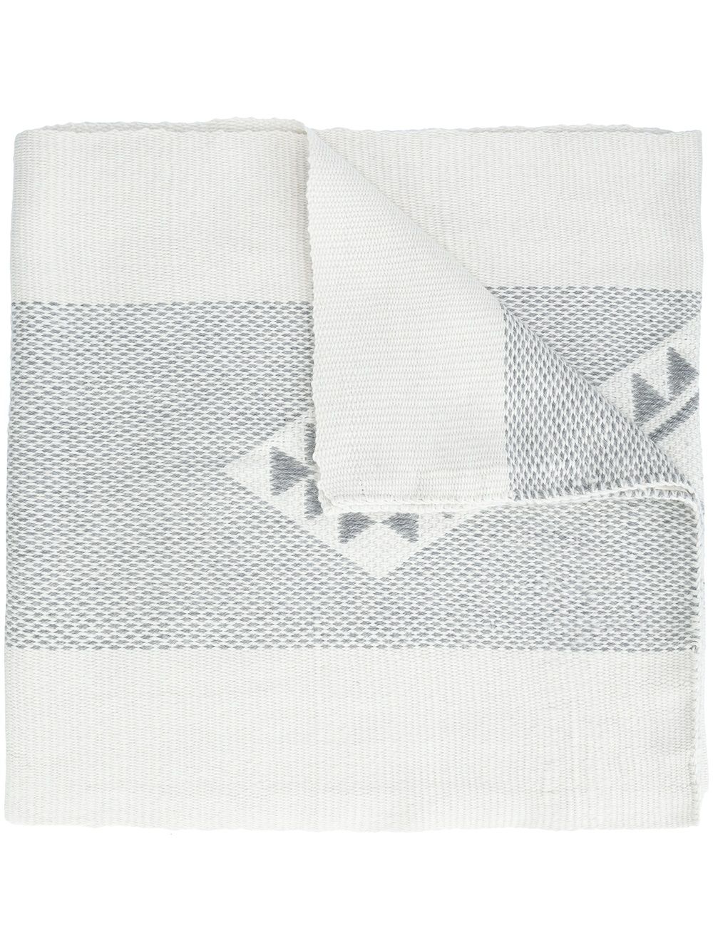 Grey and white Estrella Shawl with geometric patterns