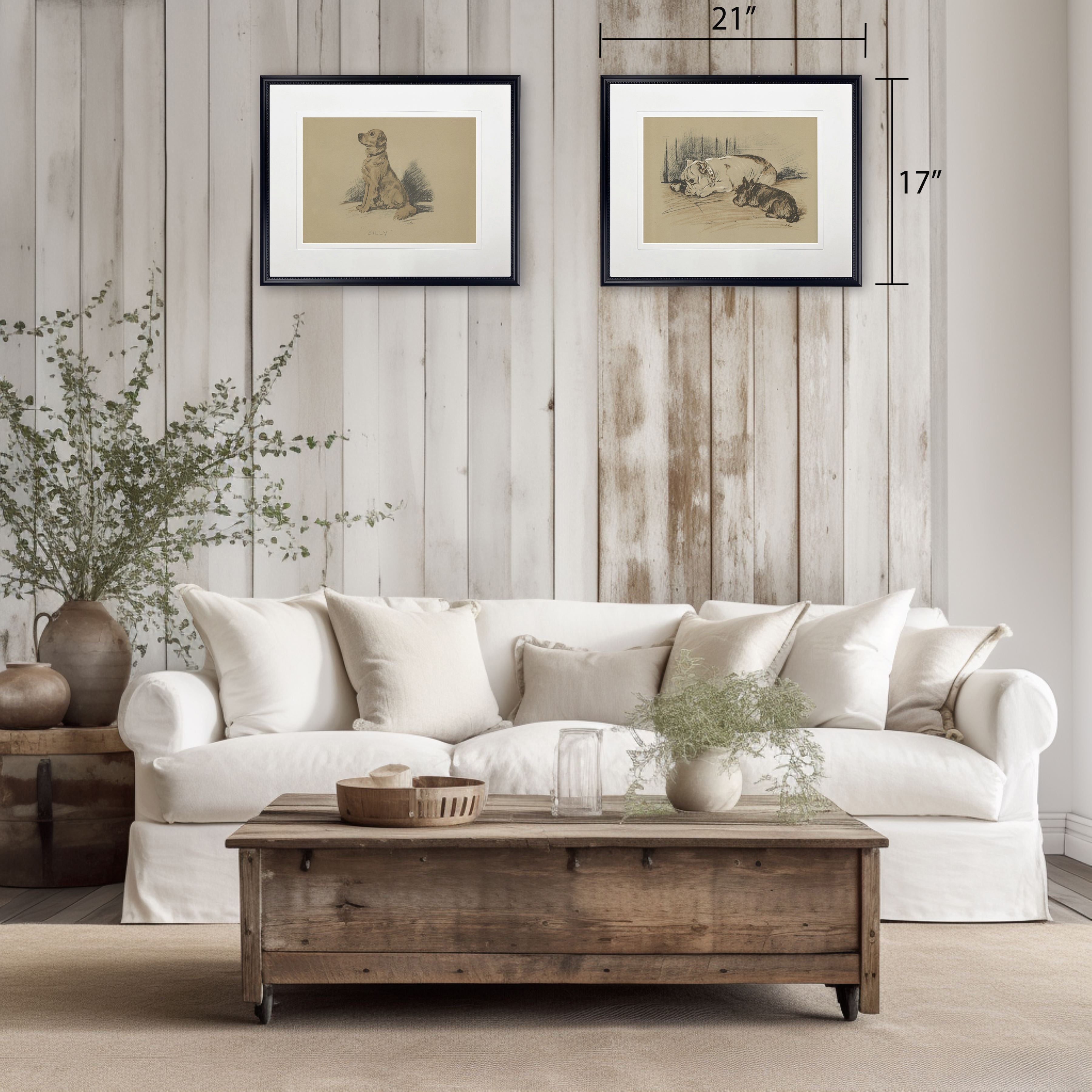 Sitting Dog Sketch Print in Black Frame