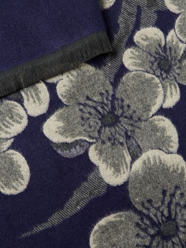 Two Color Floral Reversible Scarf - Navy