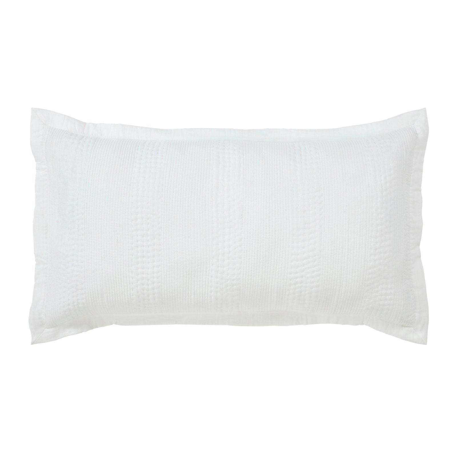KS-163-2036-PO1224_1|White quilted rectangular pillow sham, showcasing subtle textured rectangular patterns for a crisp, modern bed.