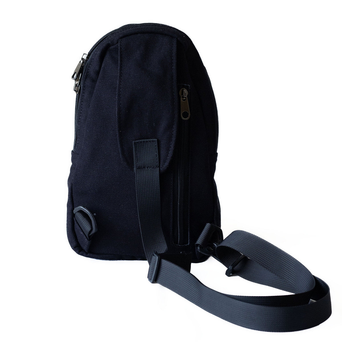 Buru black canvas sling bag showing adjustable strap detail #color_black