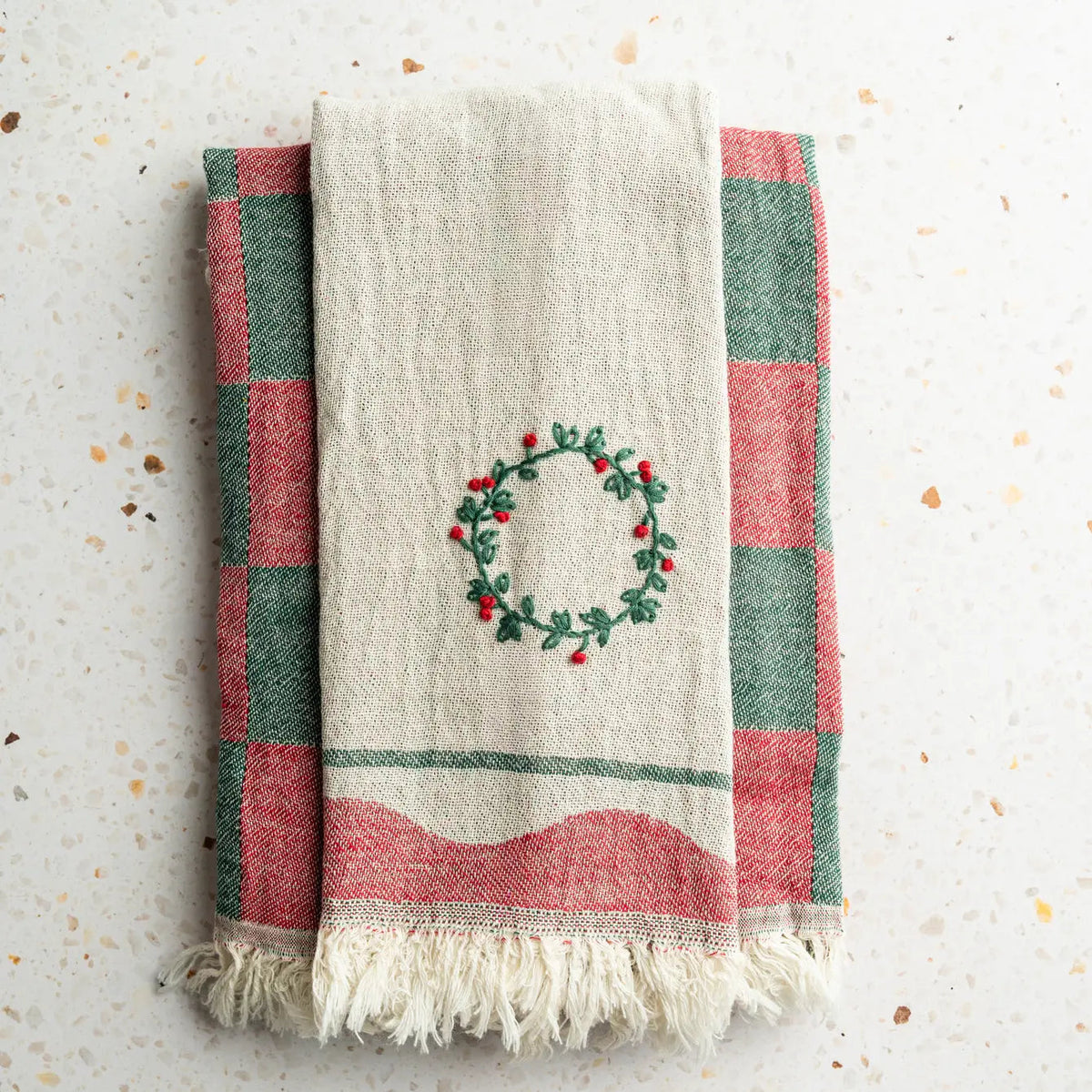 Wreath Hand-Stitched Tea Towel Set