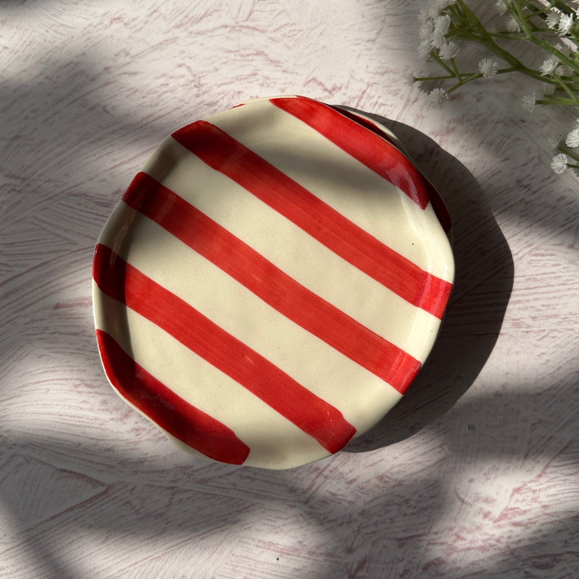Ceramic Red Stripe Plate, 6.3x6.3 Inches Set of 4 - Casa Amarosa