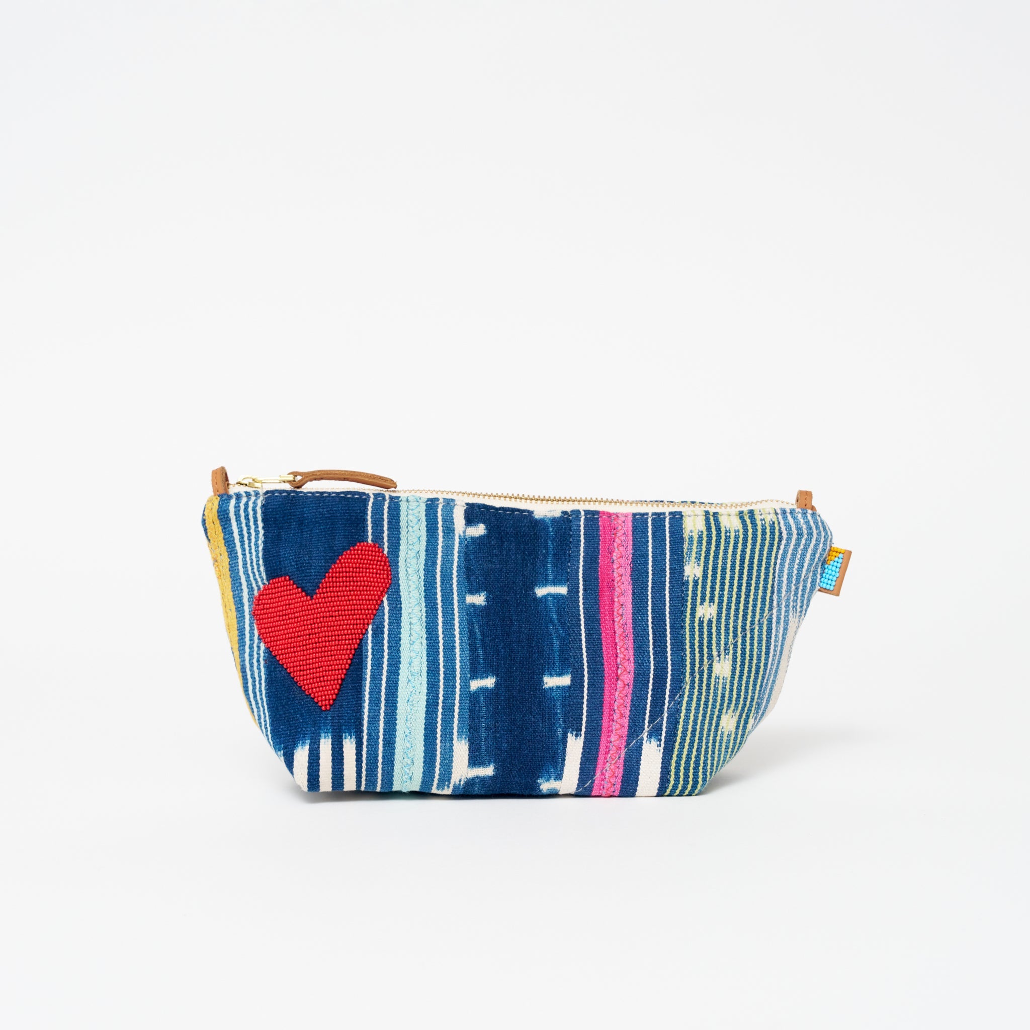 Large Convertible Pouch - Baule Cloth with Red Beaded Heart